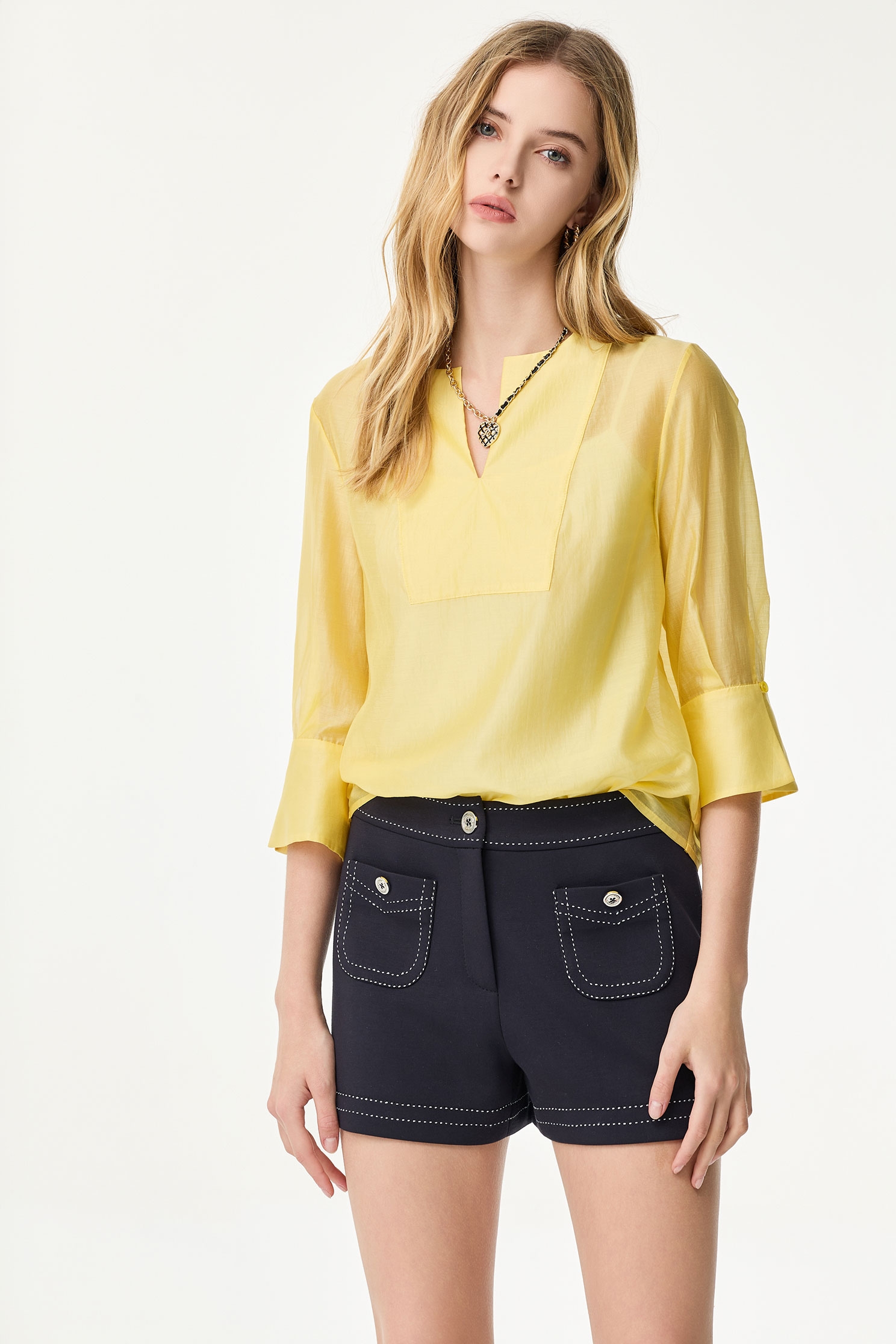 Bright Yellow 3/4 Sleeve TopBright Yellow 3/4 Sleeve Top,Tops,Season (SS) Look,Blouses
