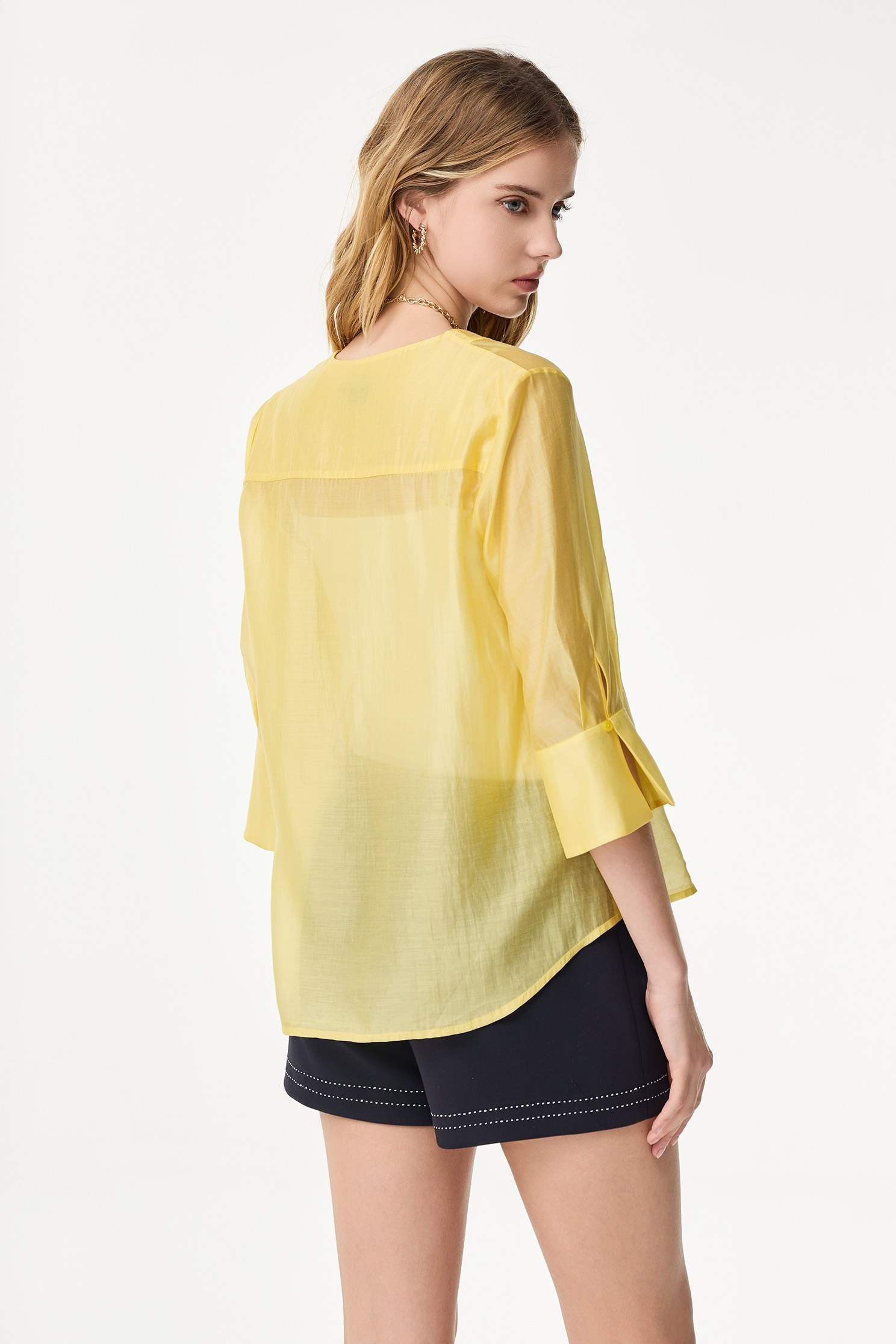 Bright Yellow 3/4 Sleeve TopBright Yellow 3/4 Sleeve Top,Tops,Season (SS) Look,Blouses