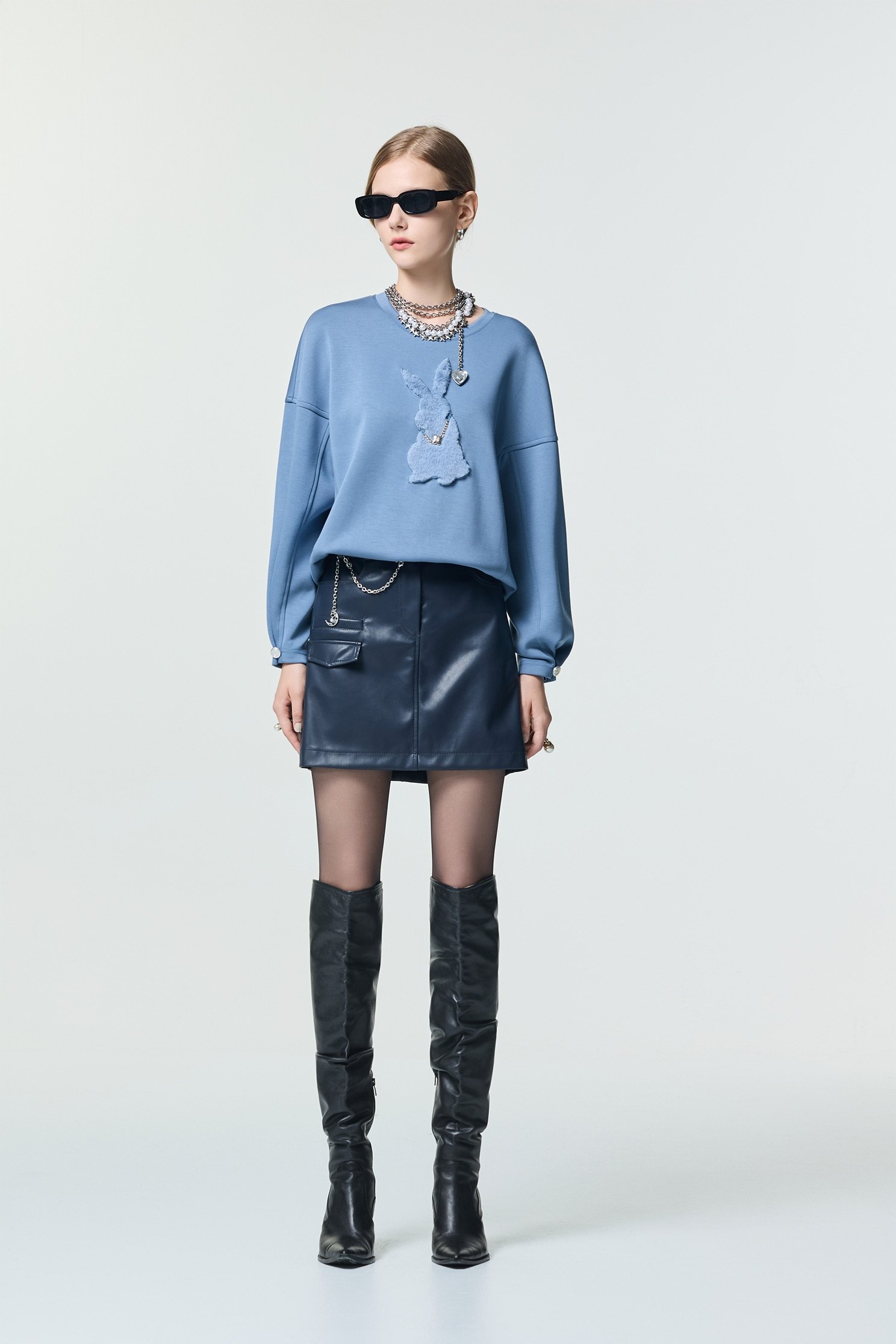 Bunny Motif Long Sleeve TopBunny Motif Long Sleeve Top,Tops,Season (SS) Look,Necklaces