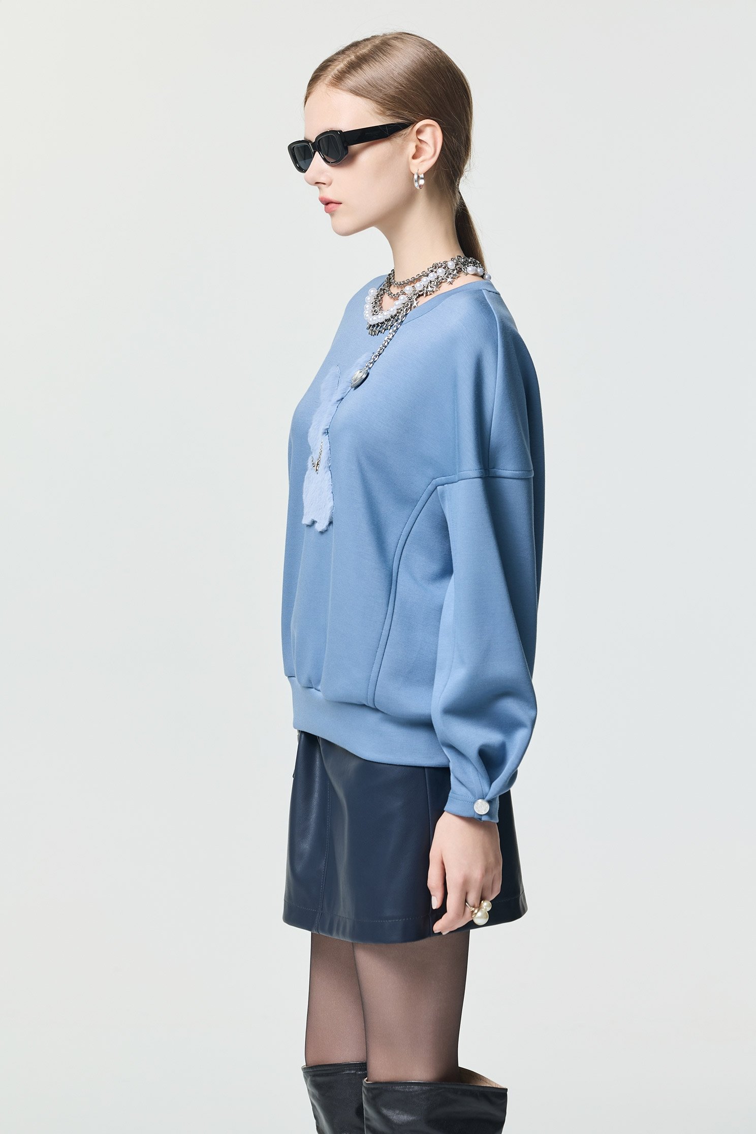 Bunny Motif Long Sleeve TopBunny Motif Long Sleeve Top,Tops,Season (SS) Look,Necklaces