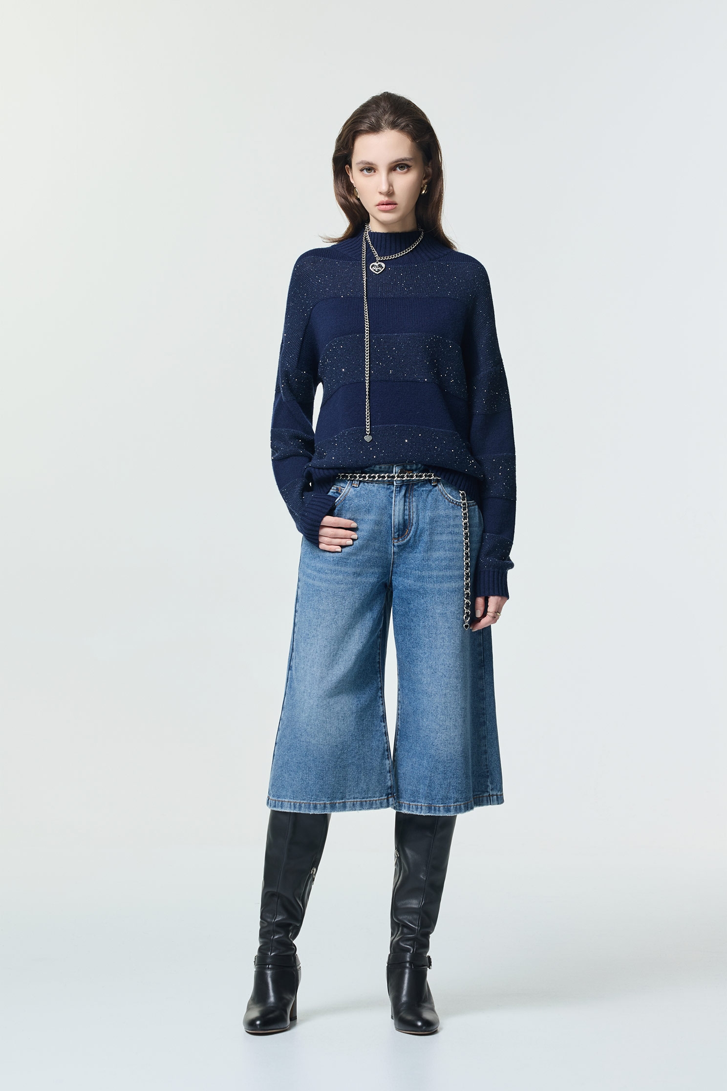 Blue Navy Stripe Sequin Detail Knit TopBlue Navy Stripe Sequin Detail Knit Top,Tops,Season (SS) Look,Knitted,Knitted tops