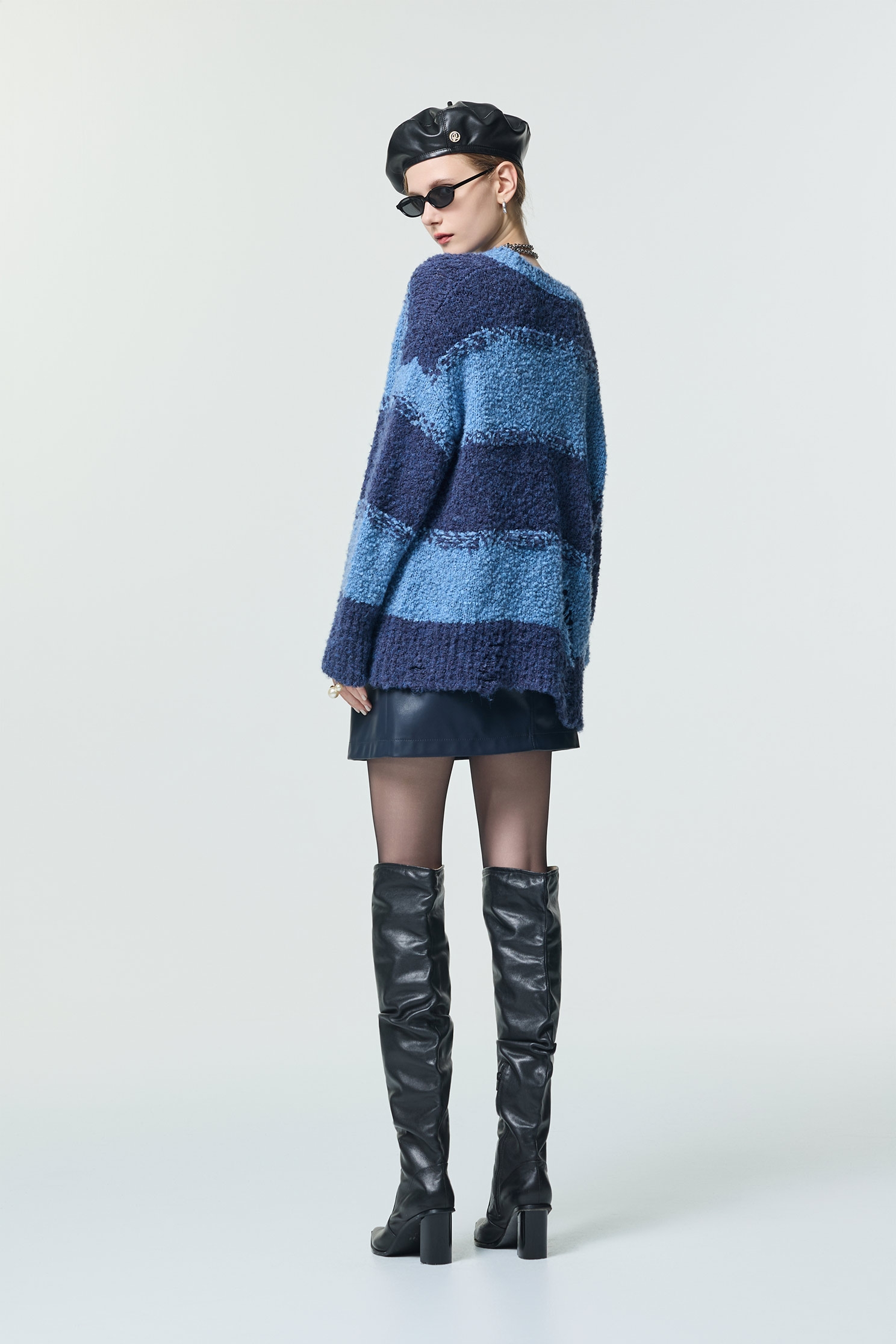 Contrast Blue Tone Long Sleeve Knit TopContrast Blue Tone Long Sleeve Knit Top,Tops,Season (SS) Look,pearl,Knitted,Knitted tops