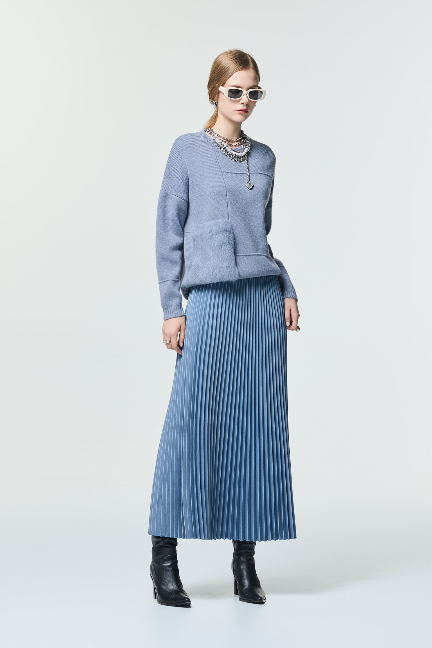 Faux Fur Pocket Detail Knit TopFaux Fur Pocket Detail Knit Top,Tops,pearl,Season (AW) Look,Knitted,Knitted tops