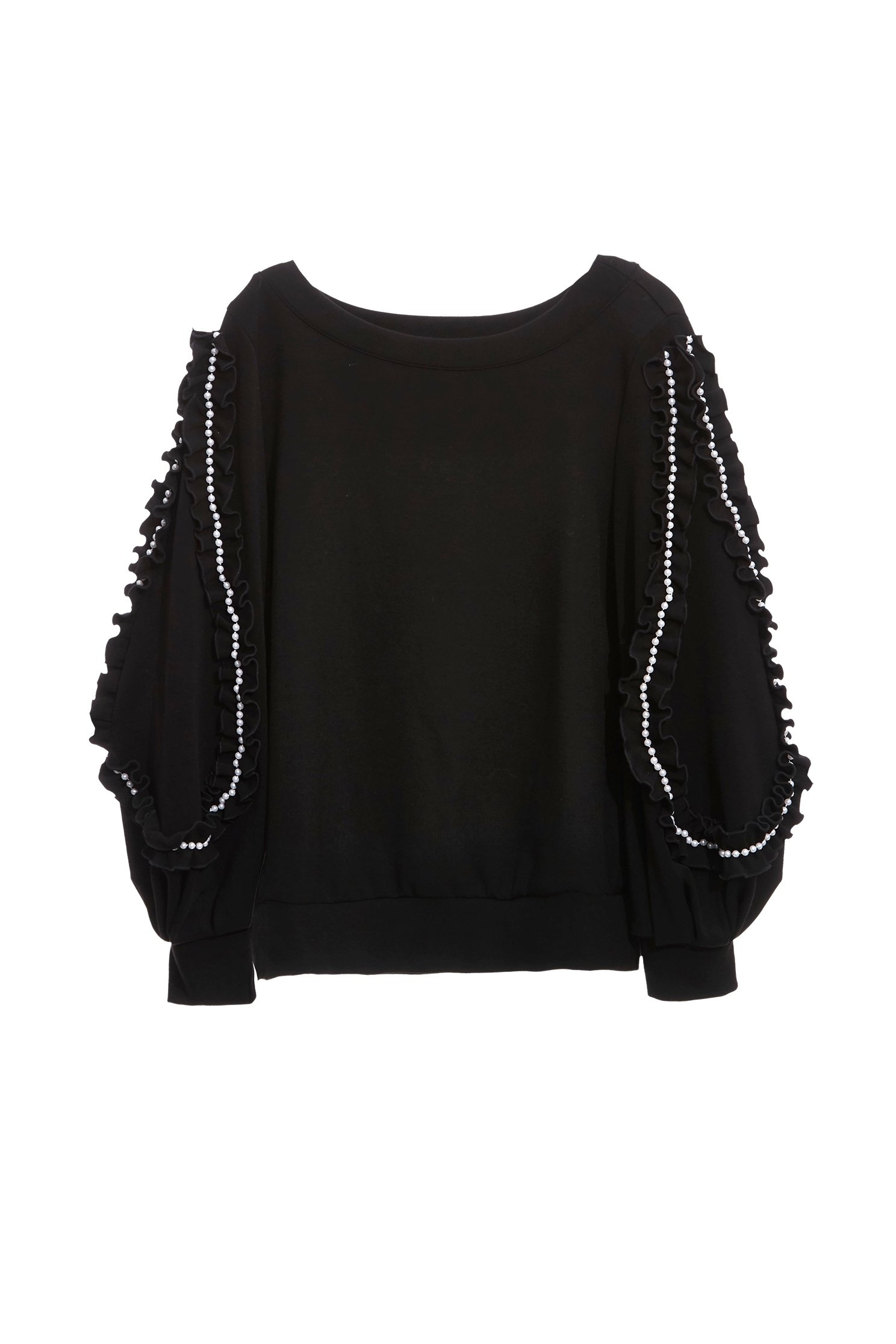 Ruffle trim Sleeve Detail Black TopRuffle trim Sleeve Detail Black Top,Tops,Season (SS) Look,pearl,black tops