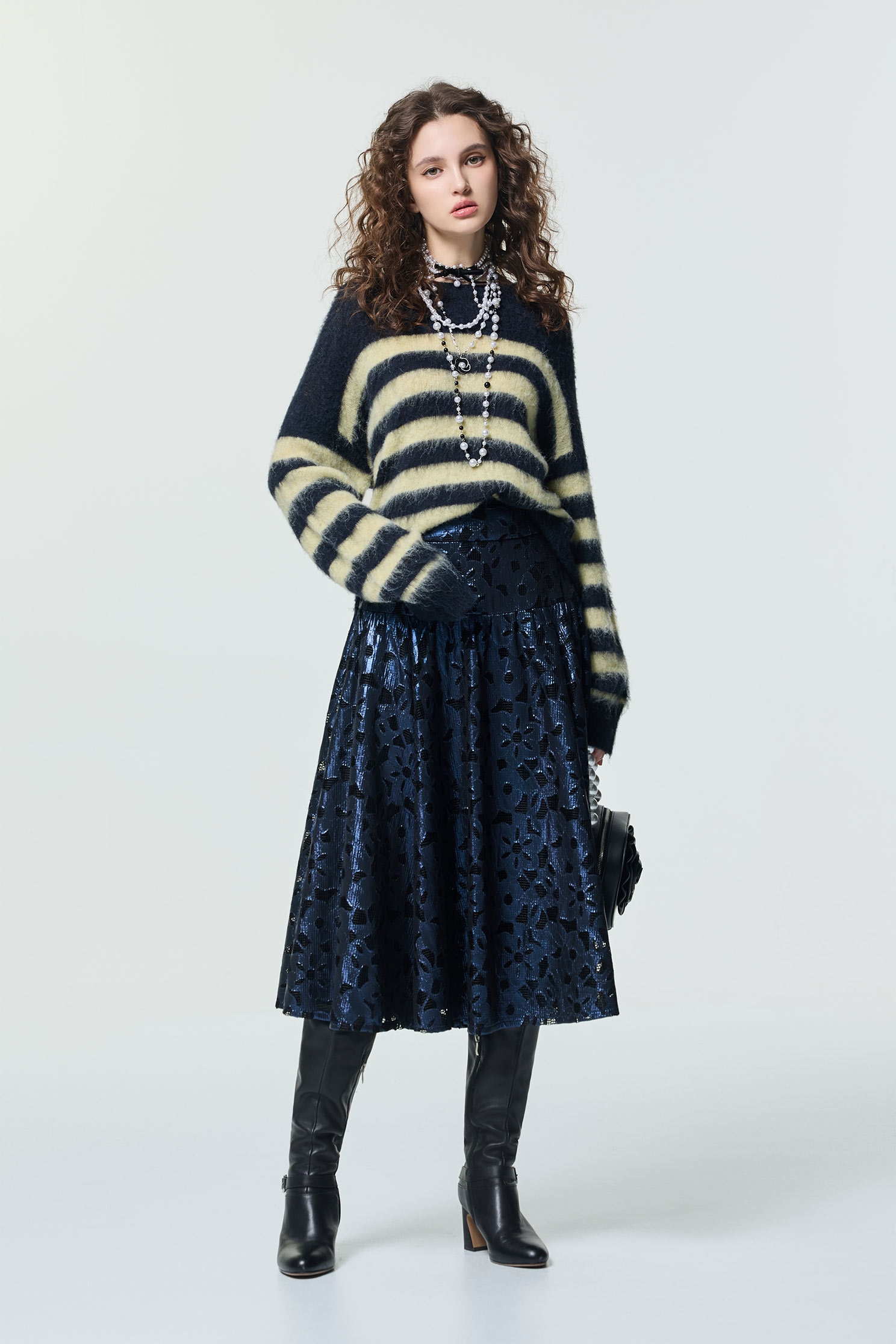 Navy With Yellow Stripe Knit TopNavy With Yellow Stripe Knit Top,Tops,Season (SS) Look,Stripe,Knitted,Knitted tops