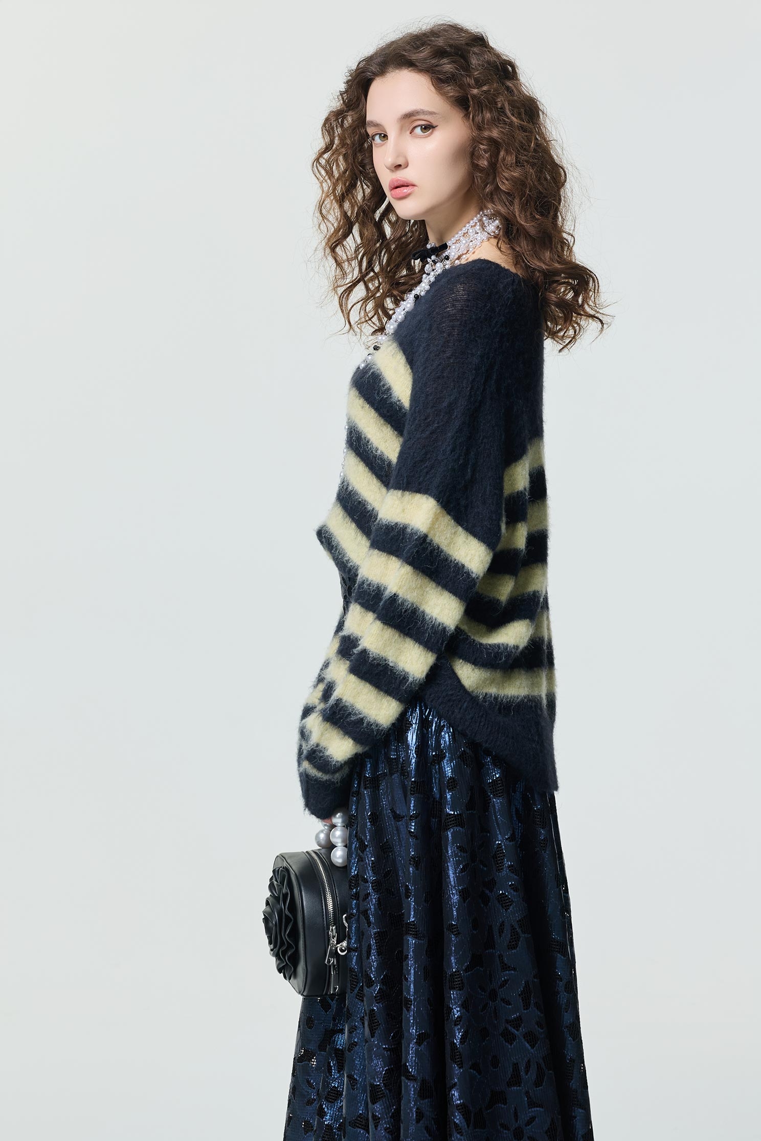 Navy With Yellow Stripe Knit TopNavy With Yellow Stripe Knit Top,Tops,Season (SS) Look,Stripe,Knitted,Knitted tops