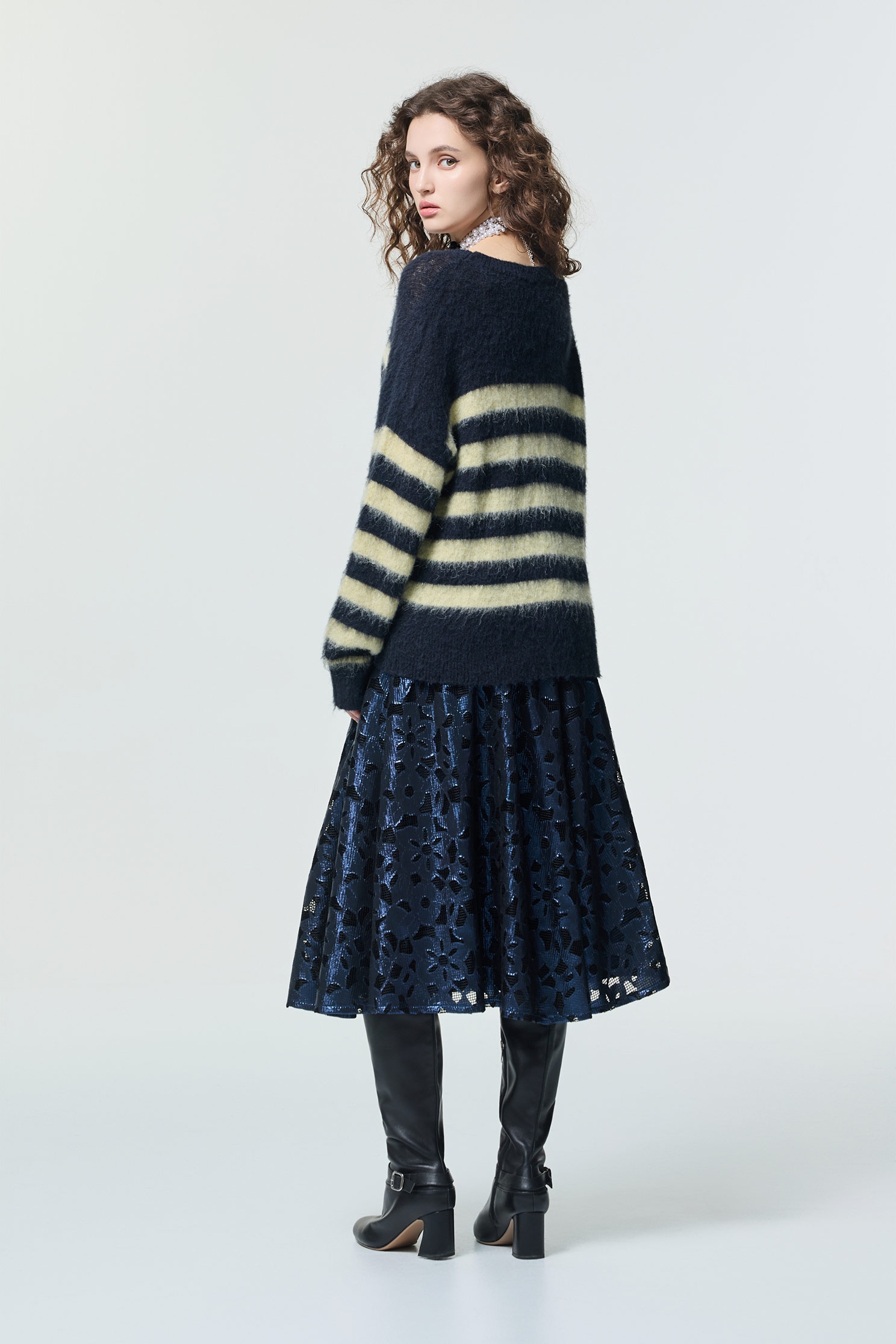 Navy With Yellow Stripe Knit TopNavy With Yellow Stripe Knit Top,Tops,Season (SS) Look,Stripe,Knitted,Knitted tops