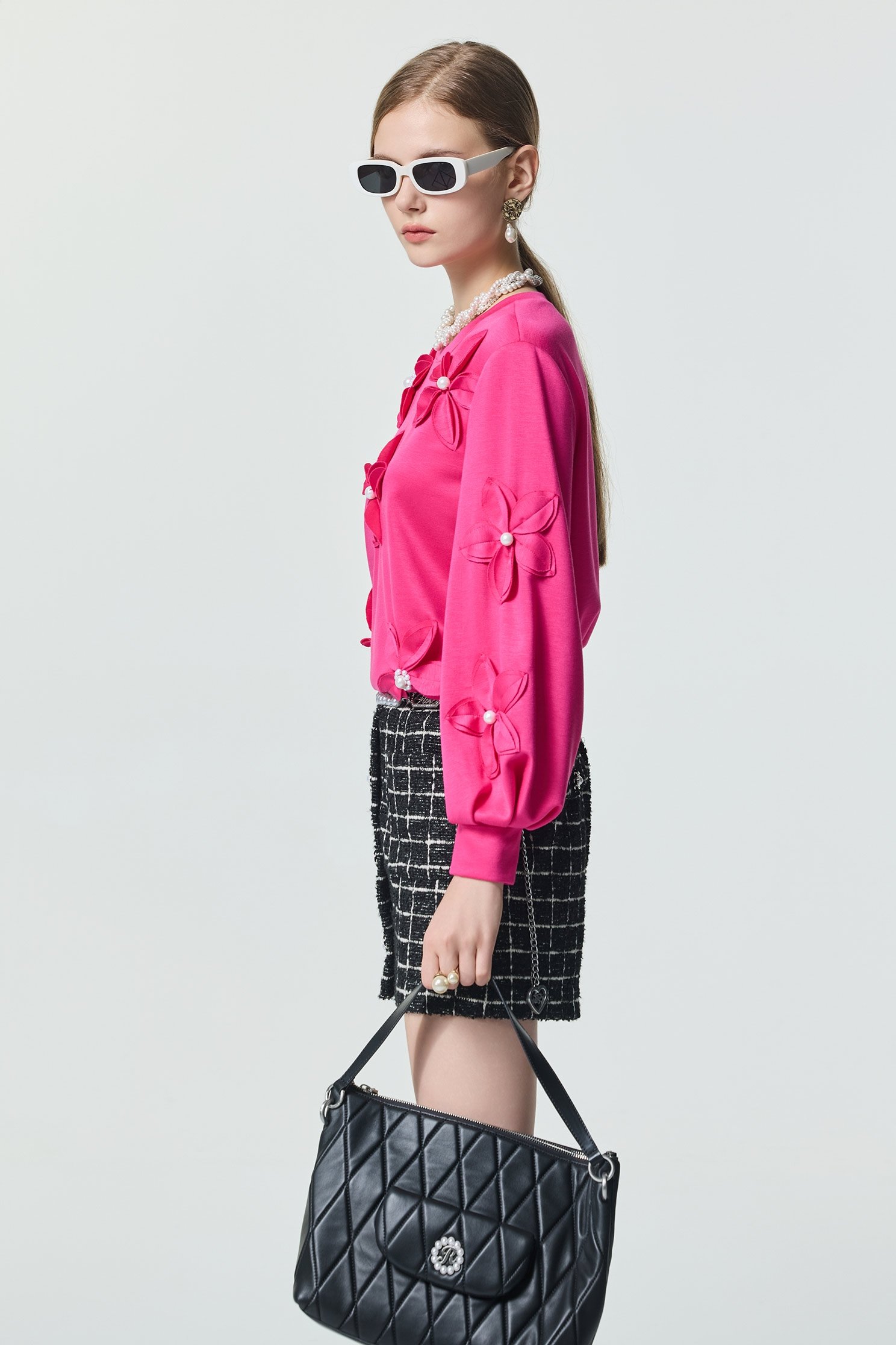 3-D Floral Magenta Pink Long Sleeve Top3-D Floral Magenta Pink Long Sleeve Top,Tops,Season (SS) Look,pearl