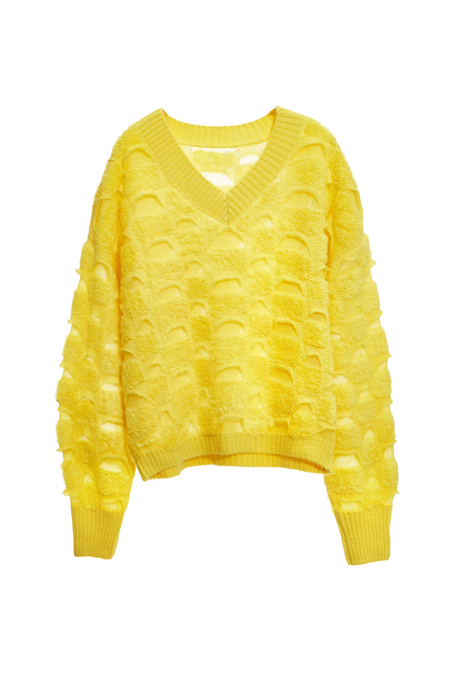 V-neck Yellow Fleece Knit TopV-neck Yellow Fleece Knit Top,Tops,Season (SS) Look,Plaid,Knitted,Knitted tops