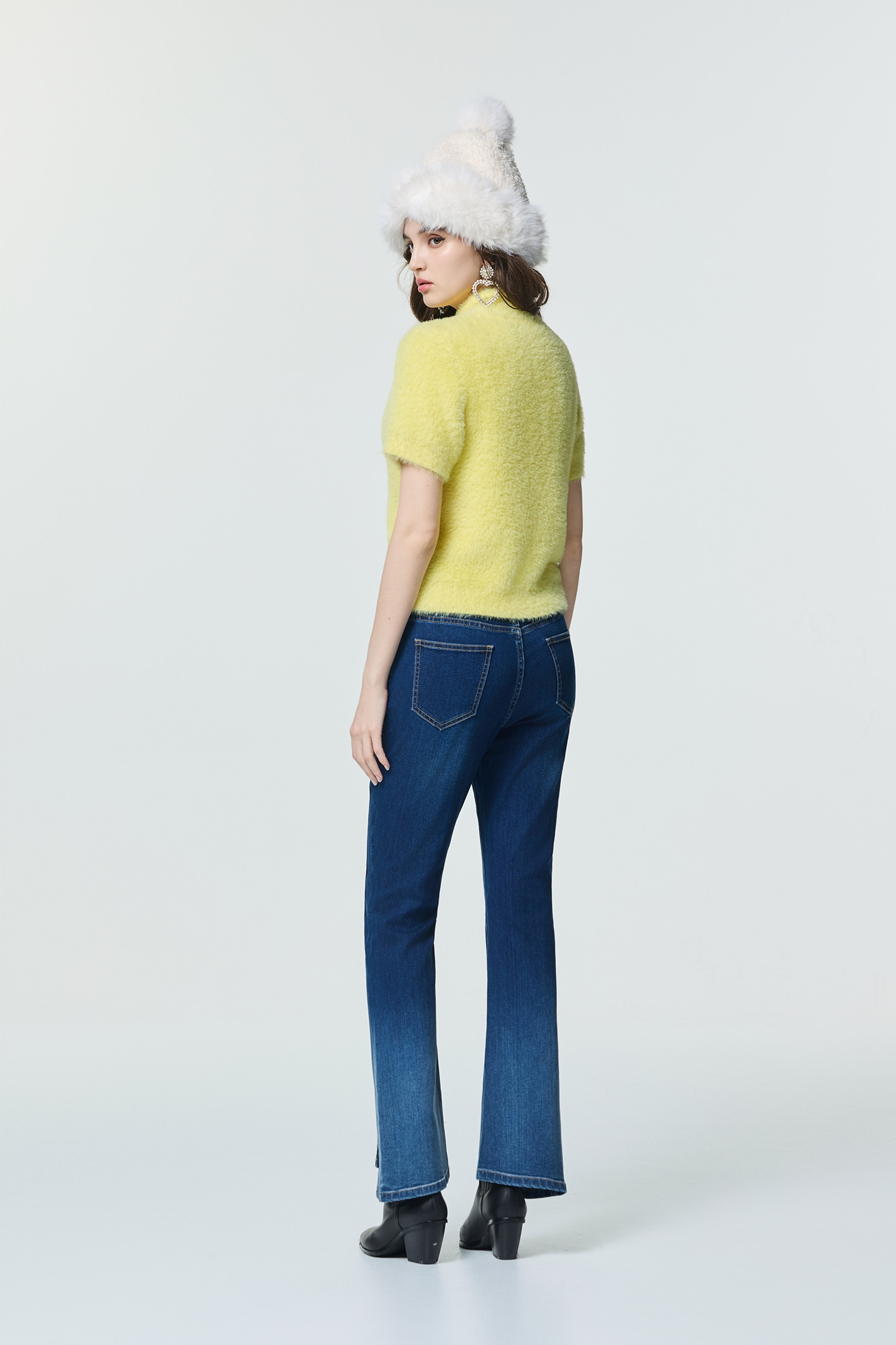 Pale Yellow Turtle Neck Faux Fur TopPale Yellow Turtle Neck Faux Fur Top,Tops,Season (SS) Look,Knitted,Knitted tops