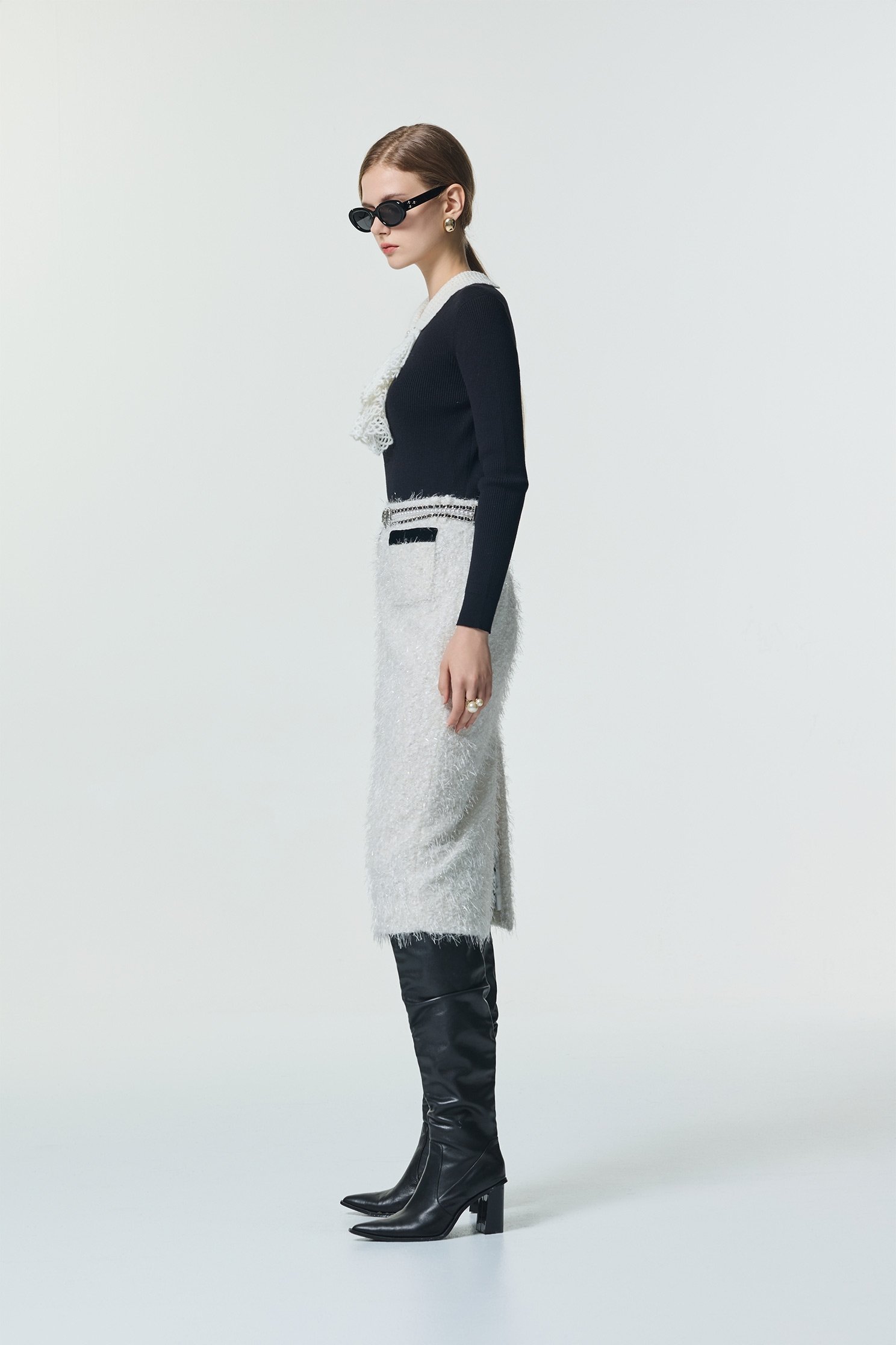 Hand Knit Front Ruffle Detail Long Sleeve Knit TopHand Knit Front Ruffle Detail Long Sleeve Knit Top,Tops,Season (SS) Look,pearl,Knitted,Knitted tops,black tops