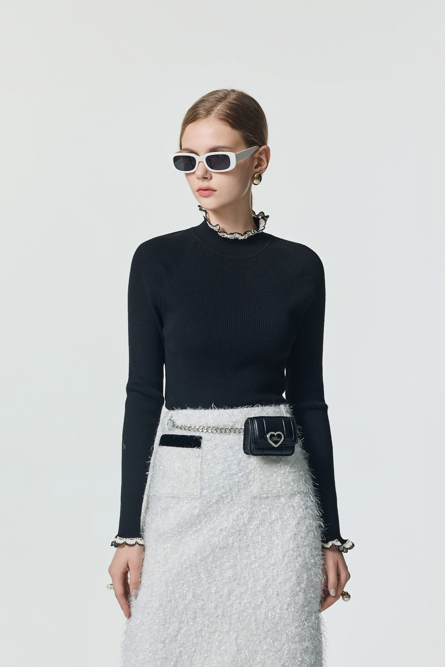 Ruffle Trim Detail Long Sleeve Knit TopRuffle Trim Detail Long Sleeve Knit Top,Tops,Season (SS) Look,Knitted,Knitted tops,black tops