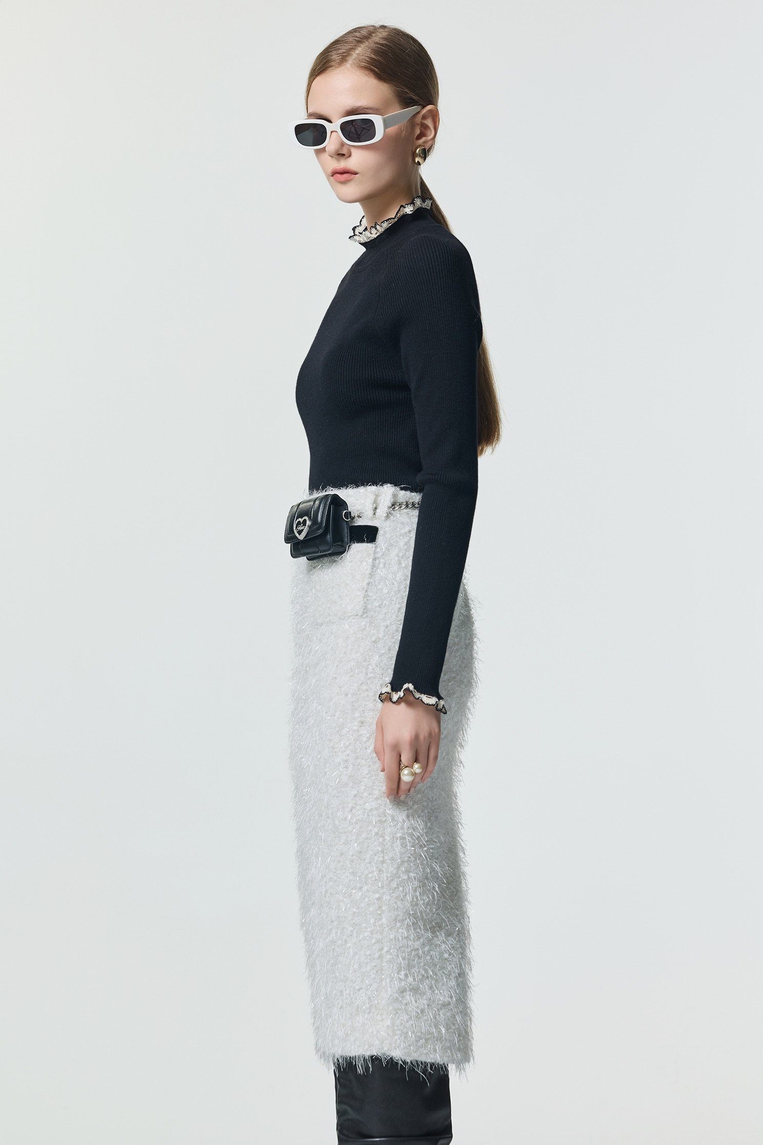 Ruffle Trim Detail Long Sleeve Knit TopRuffle Trim Detail Long Sleeve Knit Top,Tops,Season (SS) Look,Knitted,Knitted tops,black tops