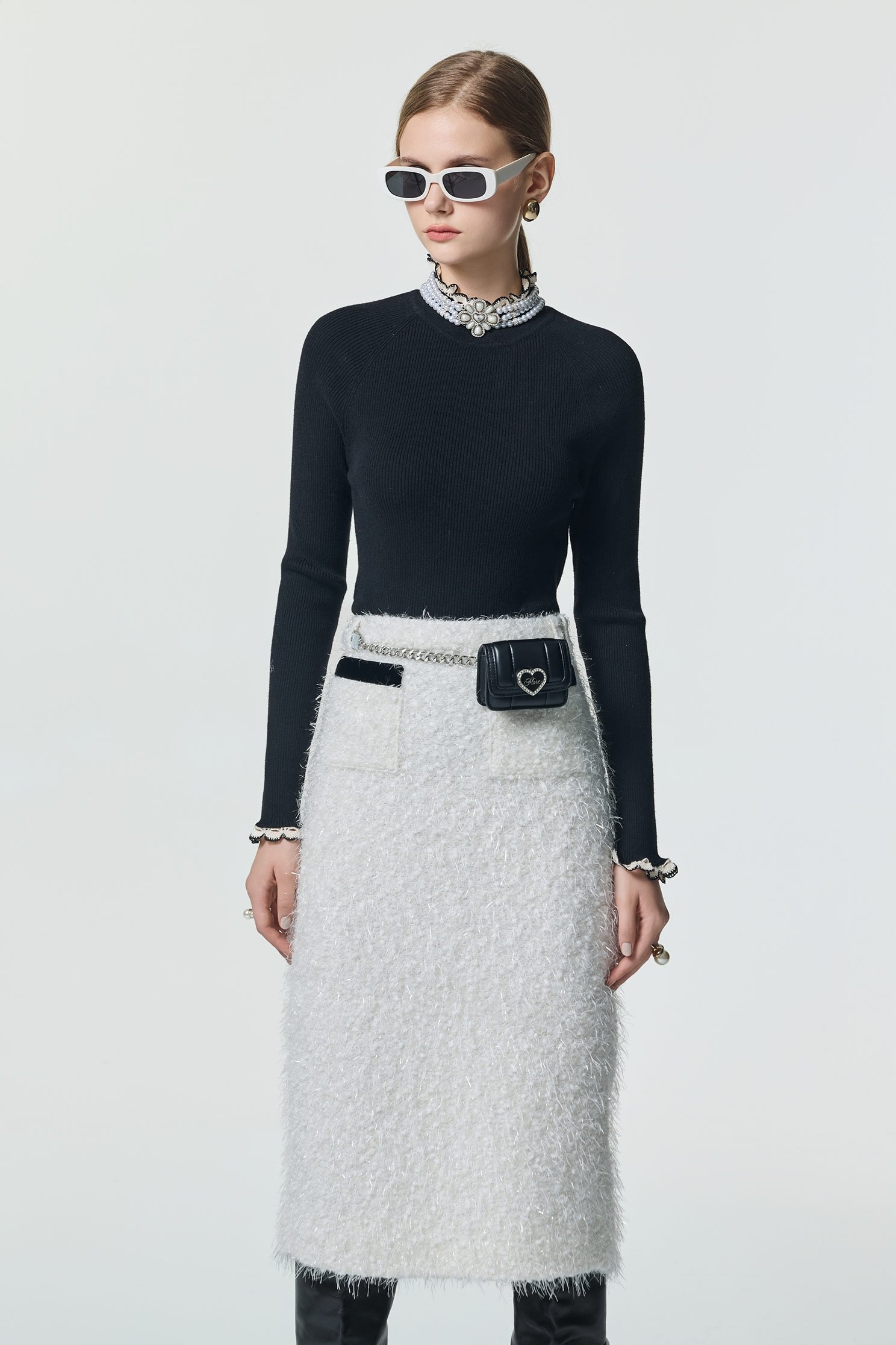 Ruffle Trim Detail Long Sleeve Knit TopRuffle Trim Detail Long Sleeve Knit Top,Tops,Season (SS) Look,Knitted,Knitted tops,black tops