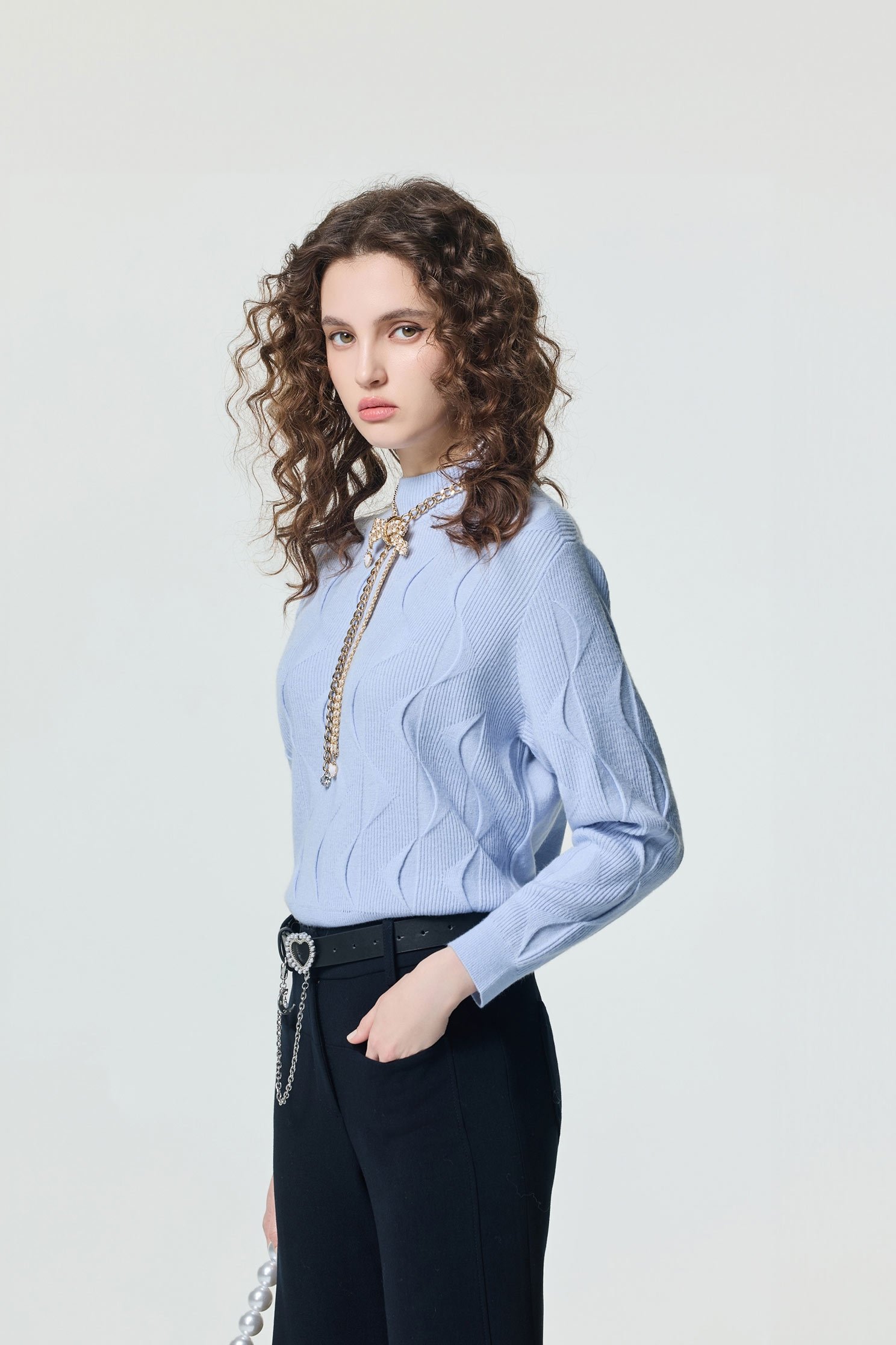 Wave Pattern Long Sleeve Knit TopWave Pattern Long Sleeve Knit Top,Tops,Season (SS) Look,Knitted,Knitted tops