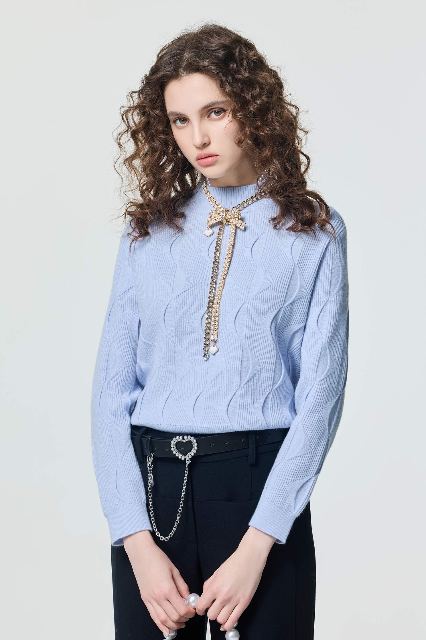 Wave Pattern Long Sleeve Knit TopWave Pattern Long Sleeve Knit Top,Tops,Season (SS) Look,Knitted,Knitted tops