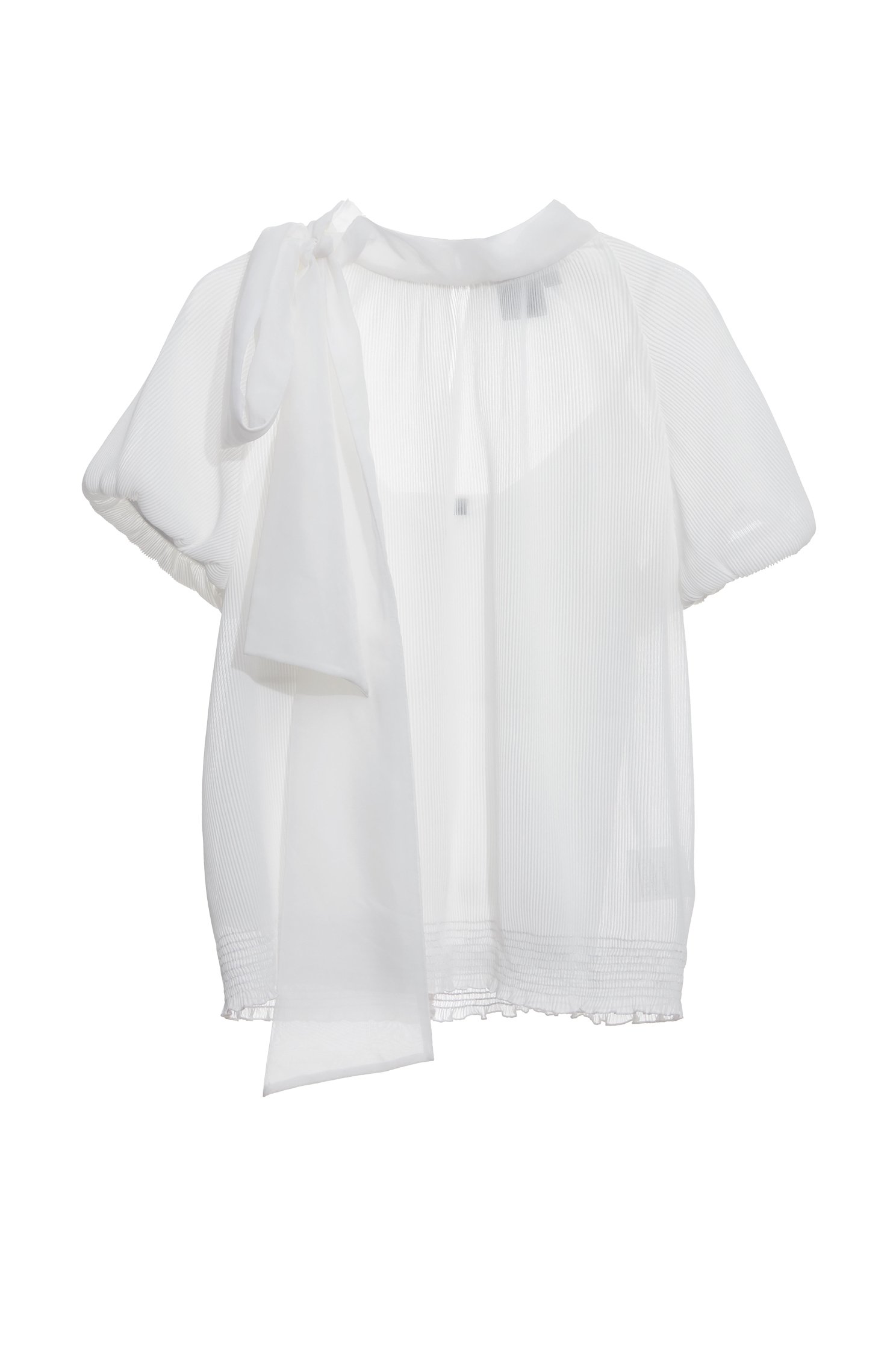 Full Pleated Top With Collar Bow DetailFull Pleated Top With Collar Bow Detail,Tops,Under shirts,Season (SS) Look,pearl,White tops,Chiffon