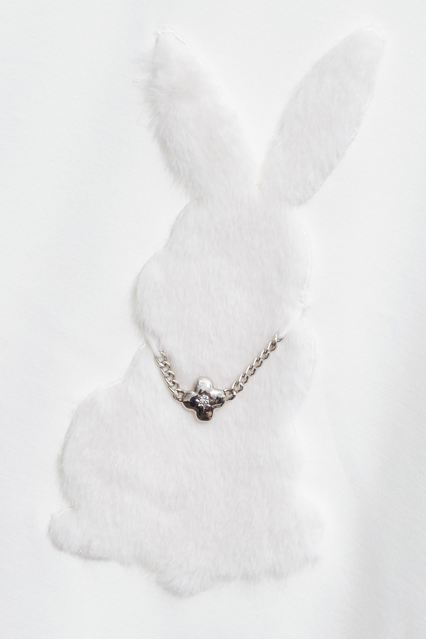 White Bunny Motif Short Sleeve TeeWhite Bunny Motif Short Sleeve Tee,Tops,Season (SS) Look,White tops,Necklaces