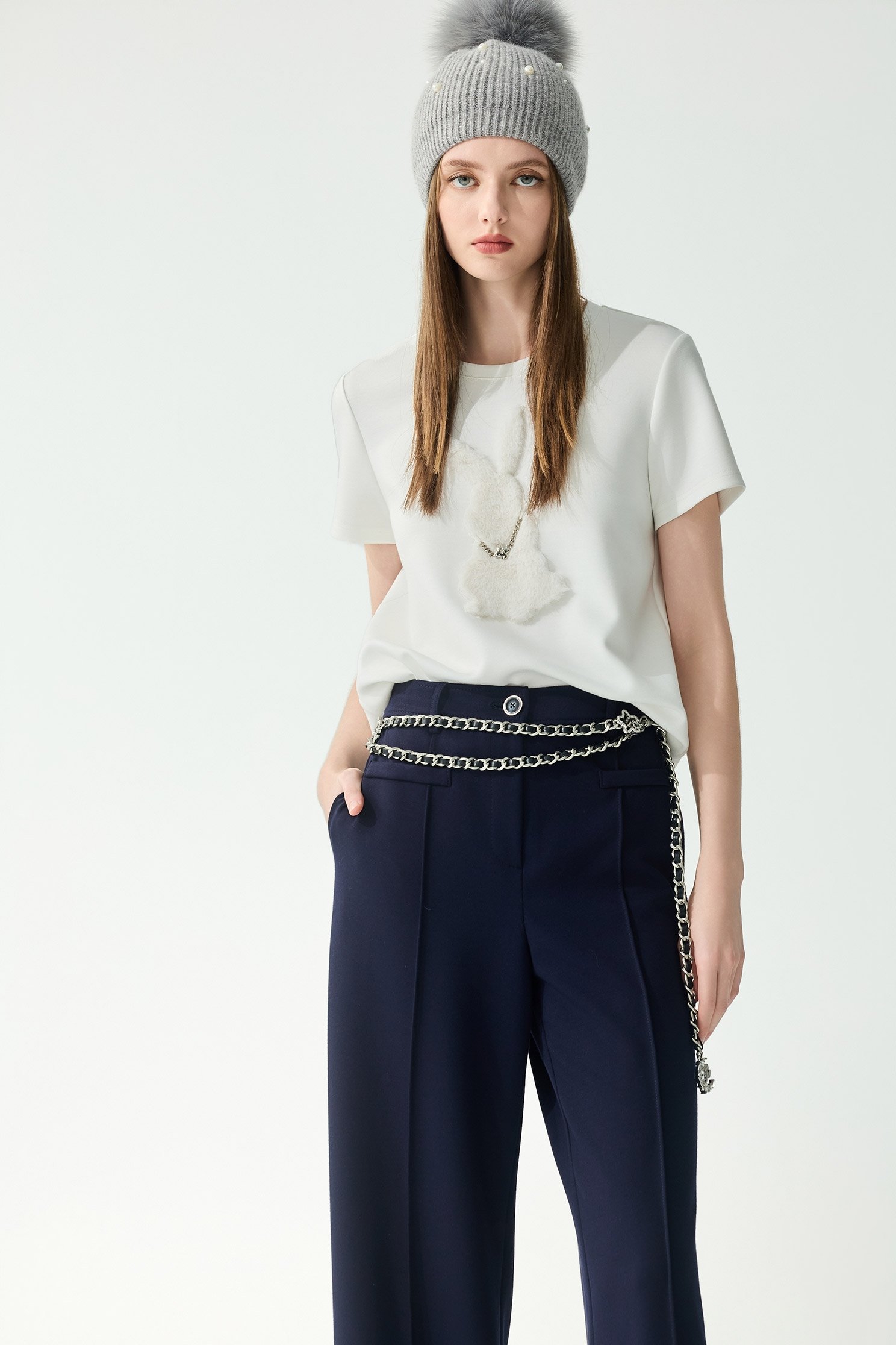 White Bunny Motif Short Sleeve TeeWhite Bunny Motif Short Sleeve Tee,Tops,Season (SS) Look,White tops,Necklaces