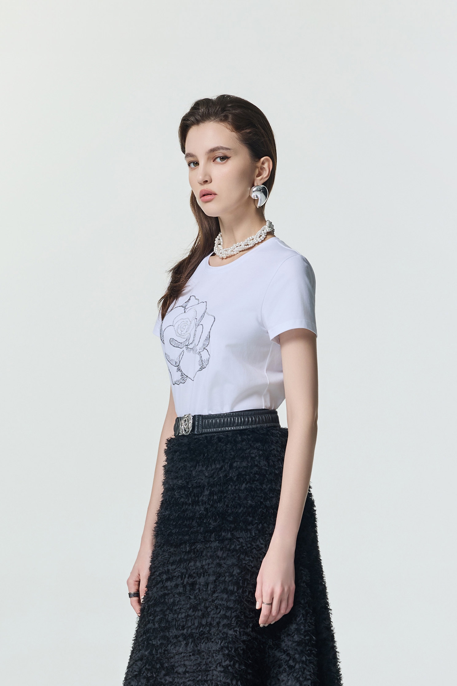 Printed Rose Graphic Short Sleeve TeePrinted Rose Graphic Short Sleeve Tee,T-shirts,Tops,Season (SS) Look,White tops,Embroidered