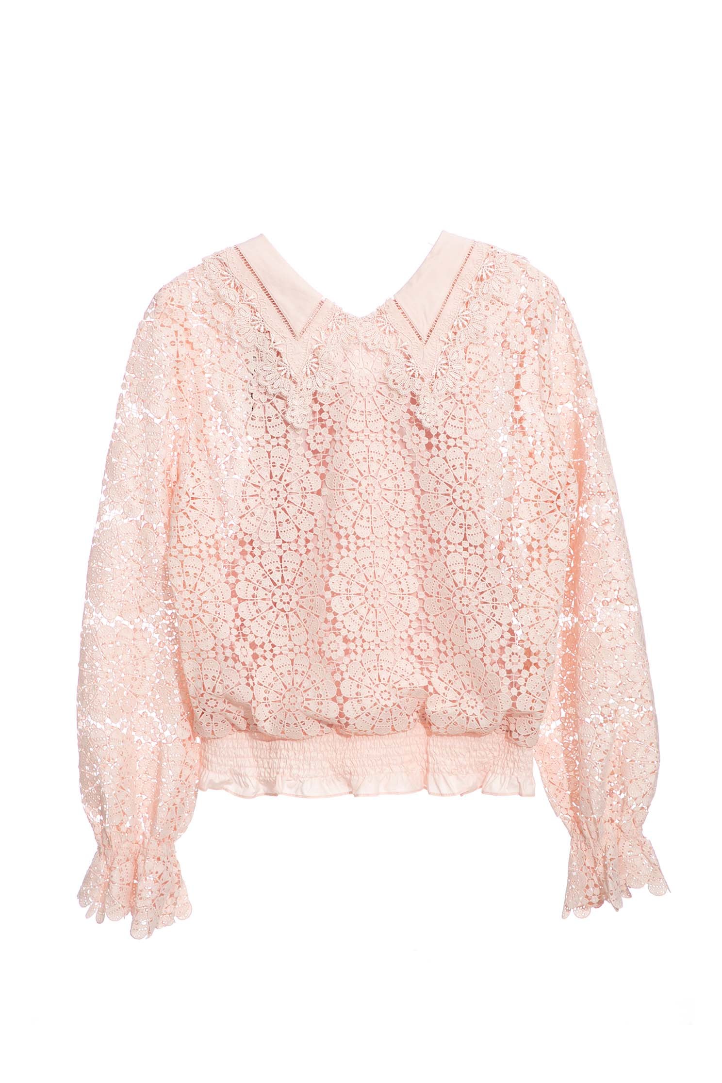 Hollow Out Pink Lace TopTop with large lace collar,Tops,Season (AW) Look,Lace,Lace tops
