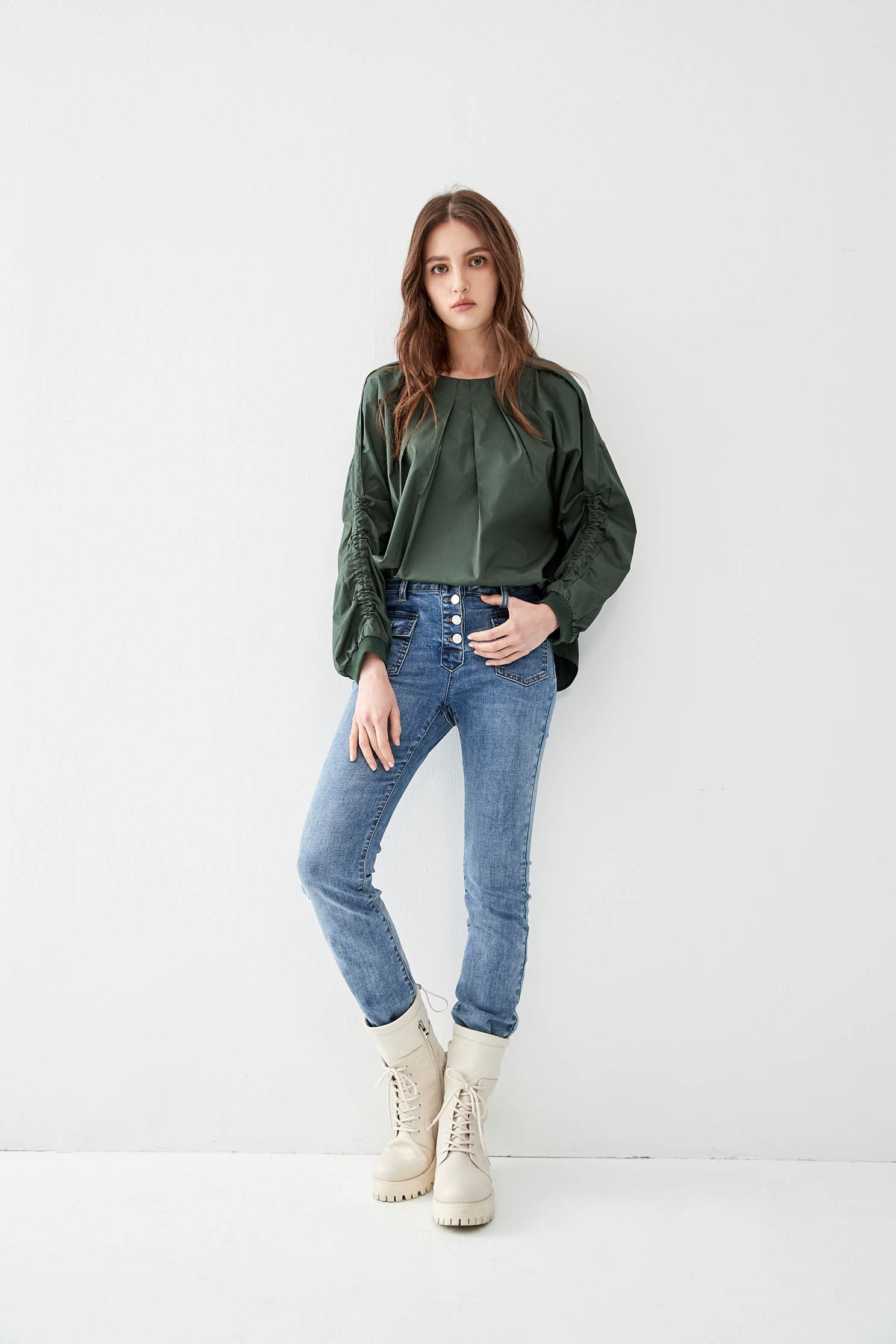 Oversize Pleated Top With Shirring Sleeve DetailTop with folded  neckline,Tops,Season (AW) Look