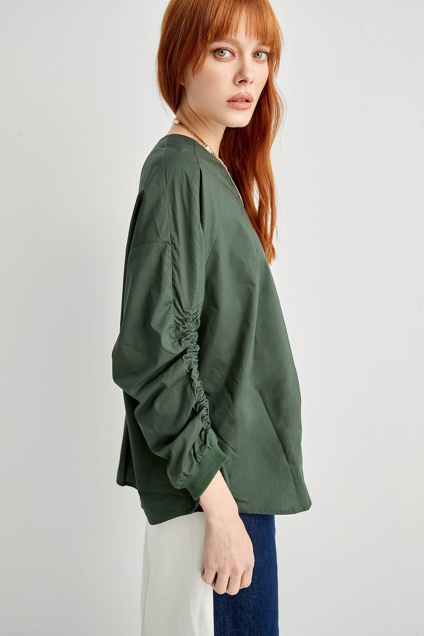 Oversize Pleated Top With Shirring Sleeve DetailTop with folded  neckline,Tops,Season (AW) Look