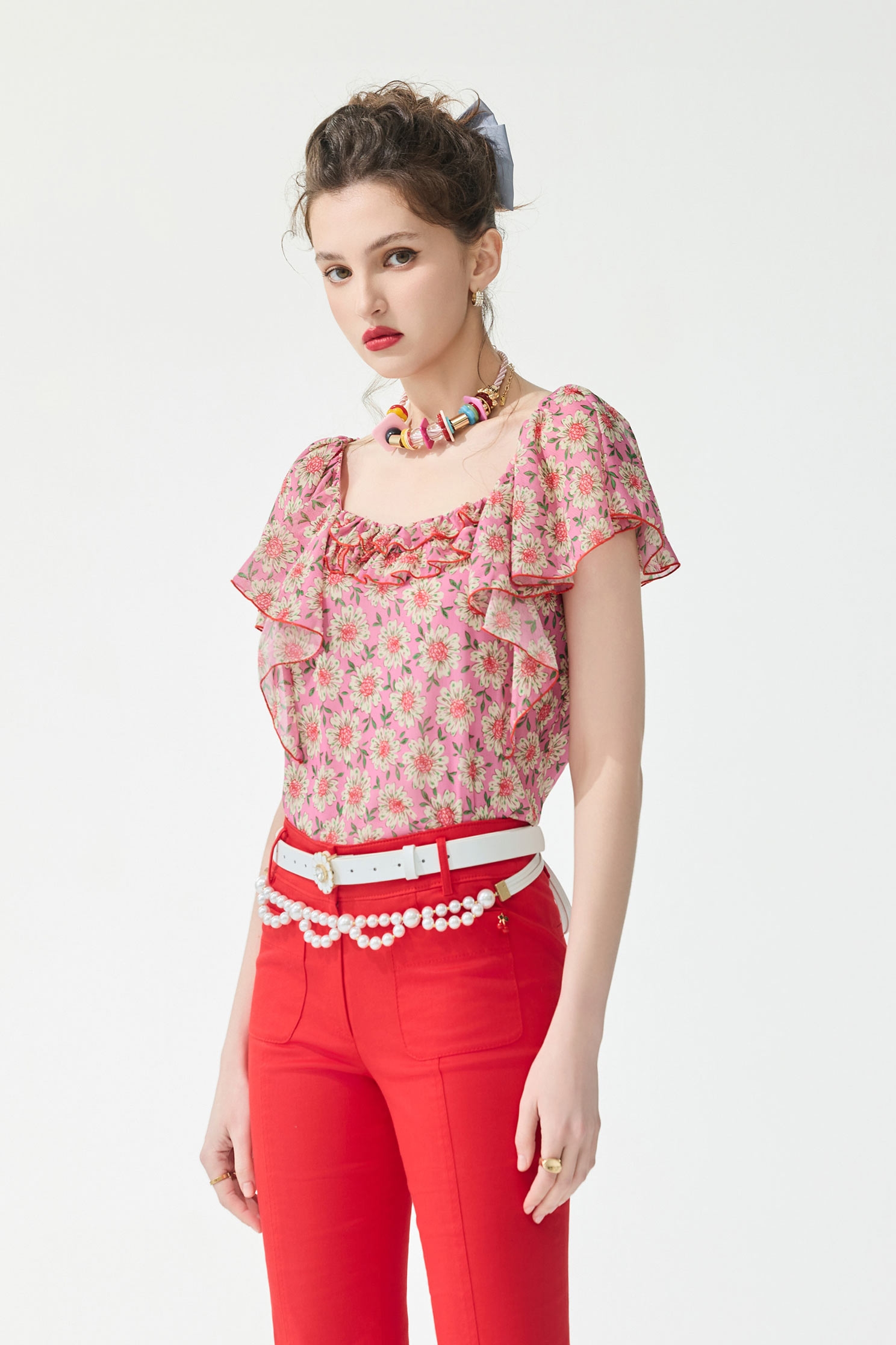 Floral Print Flare Sleeve Chiffon TopFloral Print Flare Sleeve Chiffon Top,Tops,Season (SS) Look,Chiffon