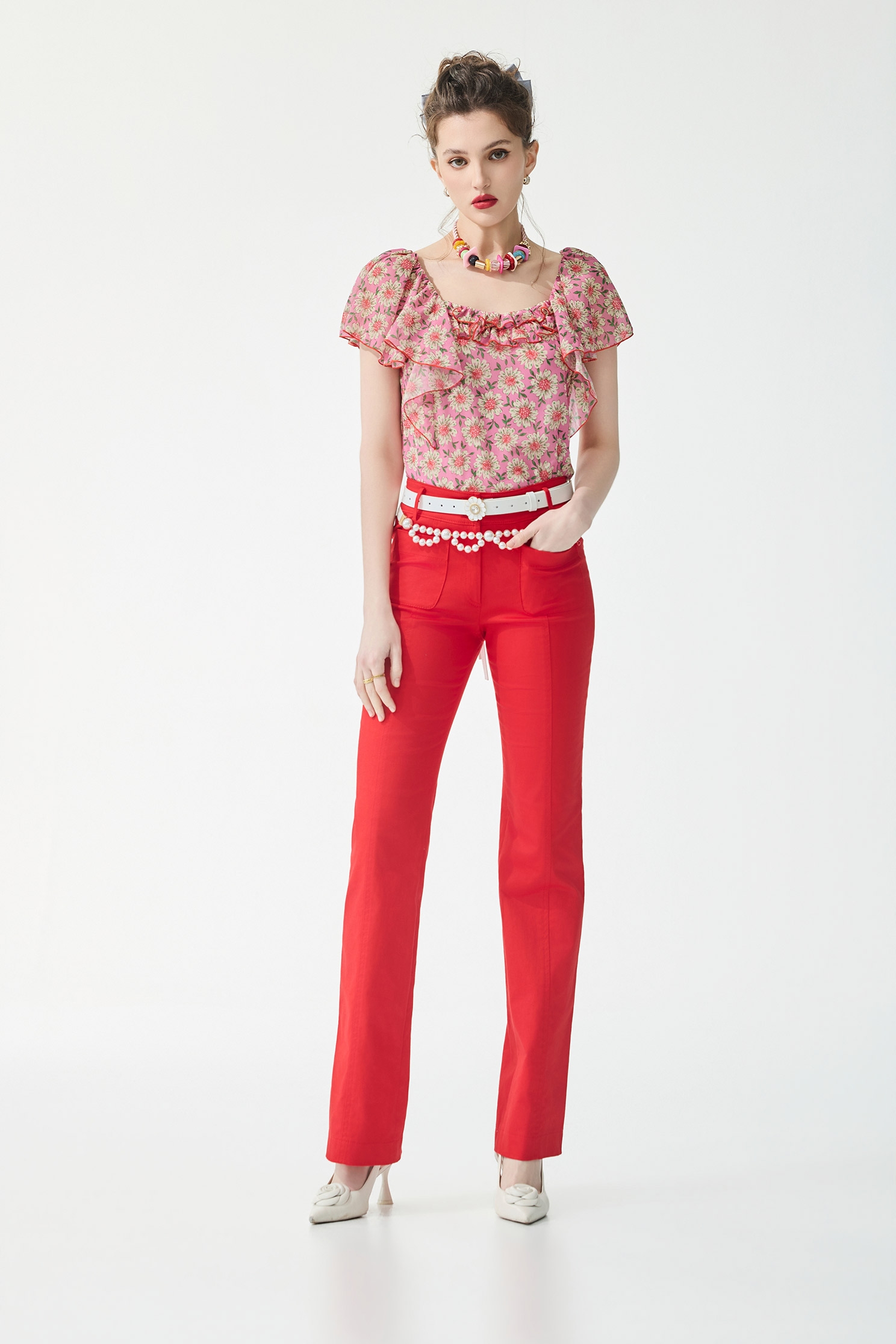 Floral Print Flare Sleeve Chiffon TopFloral Print Flare Sleeve Chiffon Top,Tops,Season (SS) Look,Chiffon