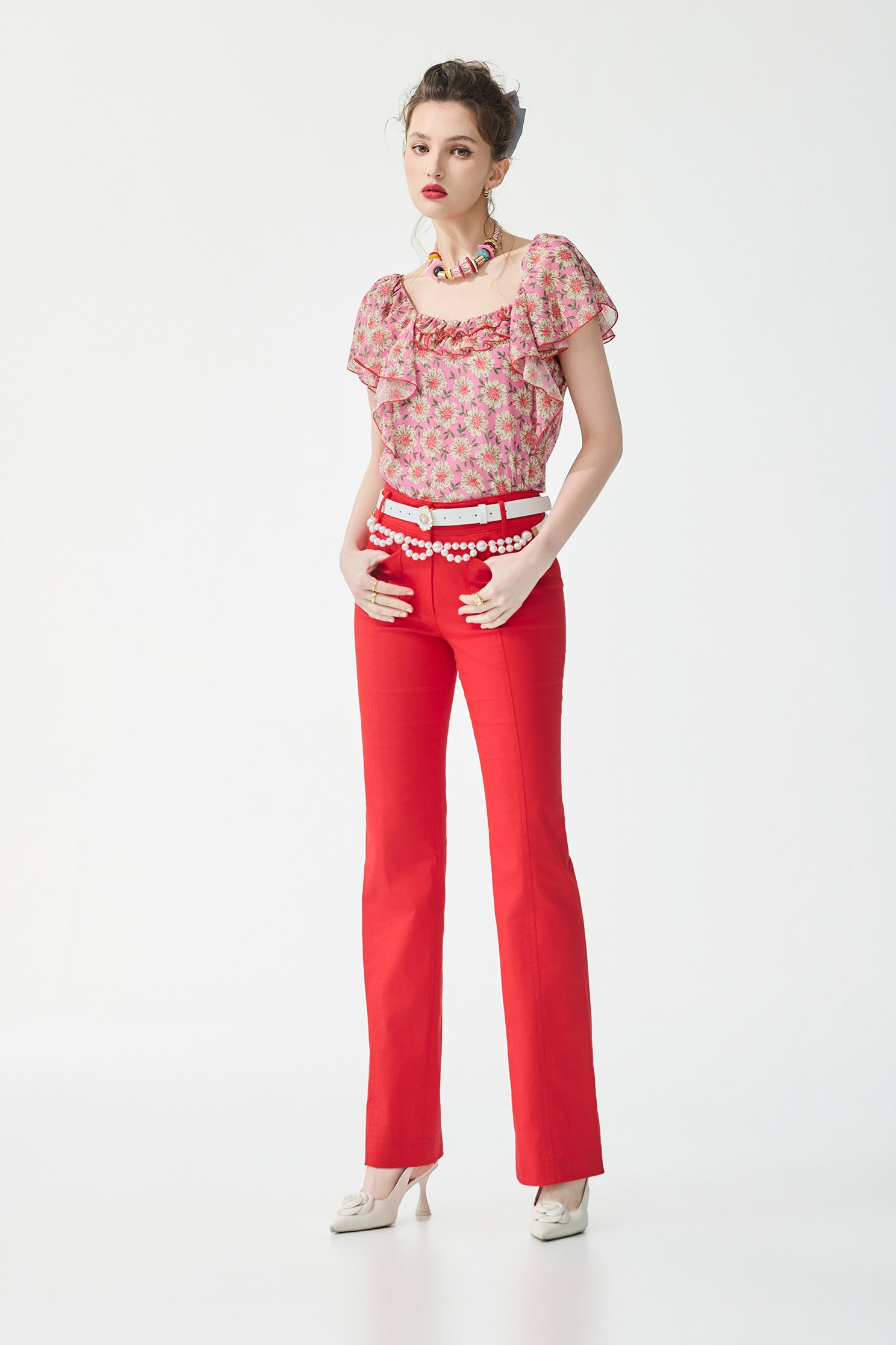 Floral Print Flare Sleeve Chiffon TopFloral Print Flare Sleeve Chiffon Top,Tops,Season (SS) Look,Chiffon