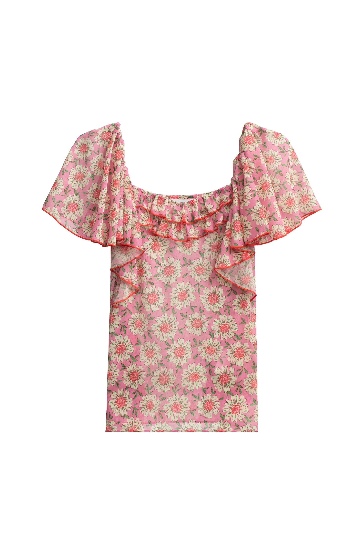 Floral Print Flare Sleeve Chiffon TopFloral Print Flare Sleeve Chiffon Top,Tops,Season (SS) Look,Chiffon