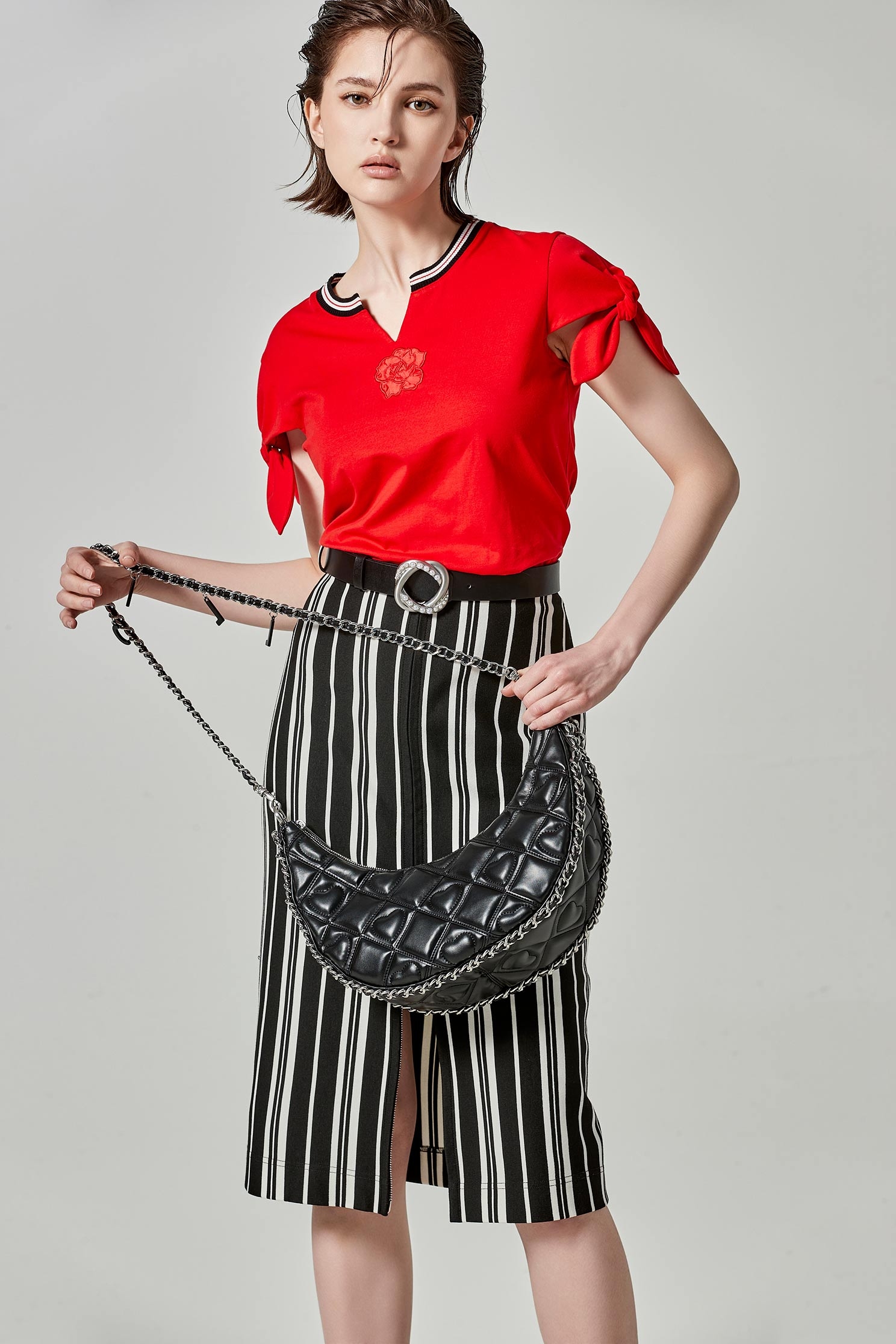 Short Sleeve Tee With Side Bow DetailShort Sleeve Tee With Side Bow Detail,Tops,Season (SS) Look,Embroidered