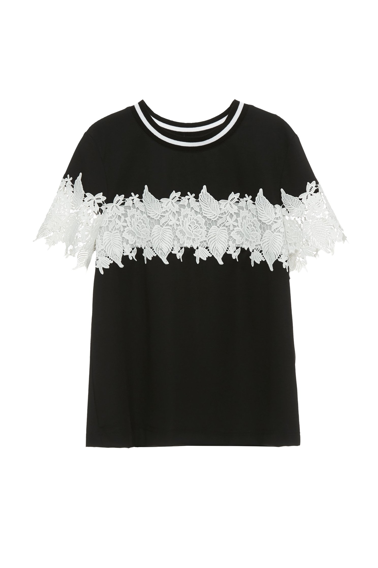 Contrast White Lace Detail TeeContrast White Lace Detail Tee,Tops,Season (SS) Look,blossoms,Lace
