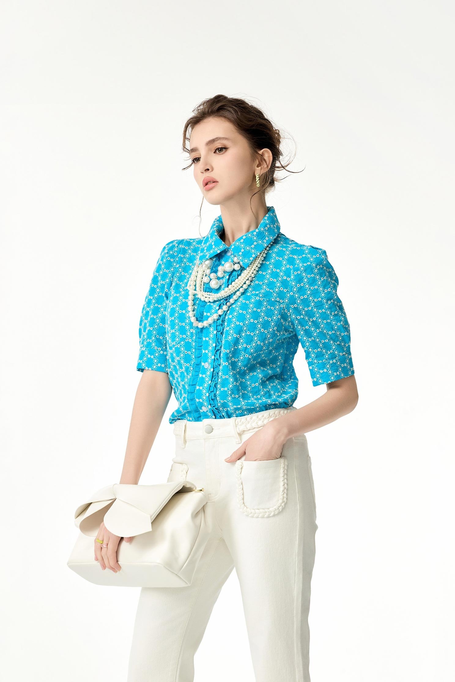 Full Floral Embroidery Blue TopFull Floral Embroidery Blue Top,Tops,Embroidered,Season (SS) Look,Embroidered tops,Blouses