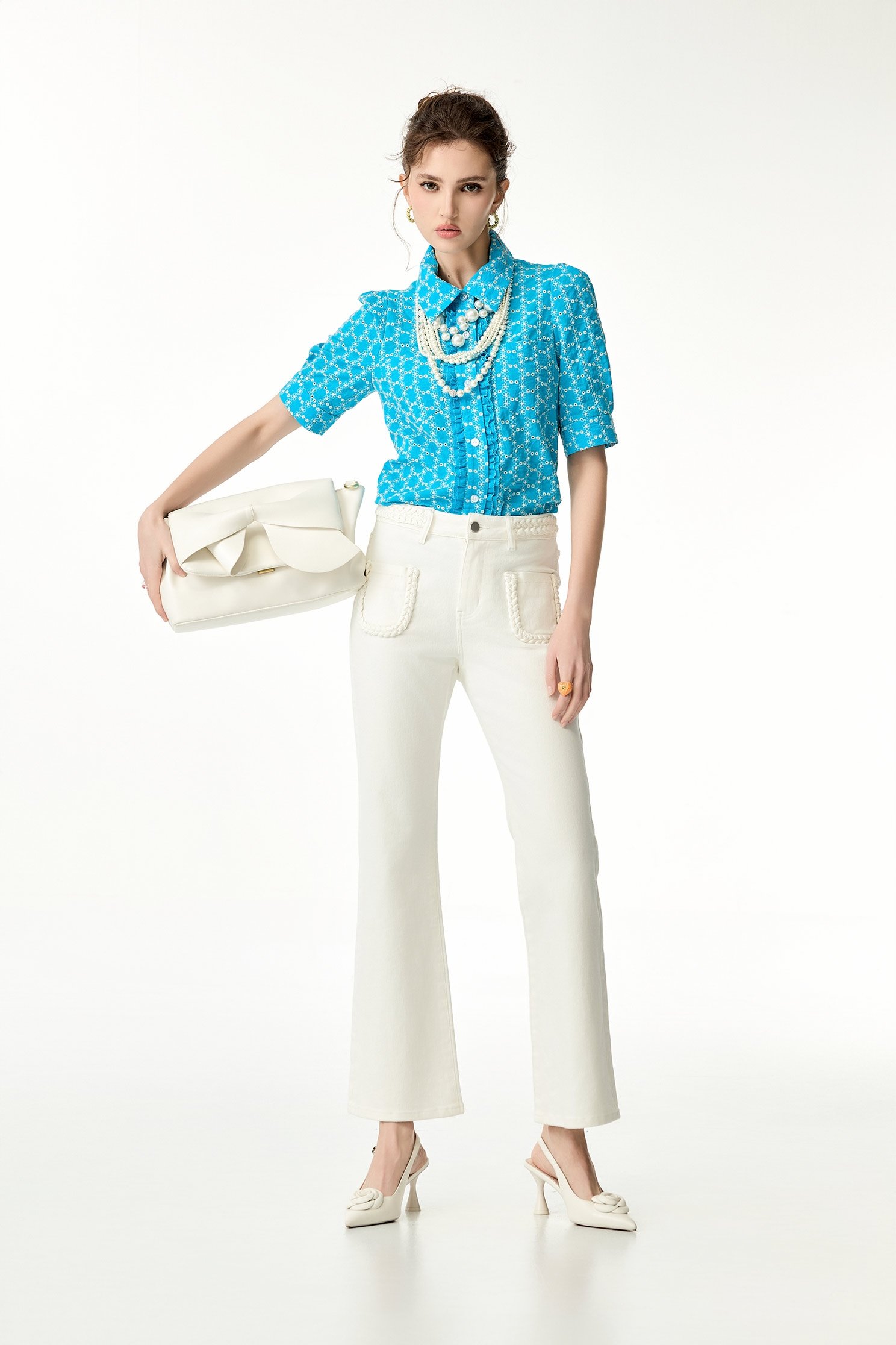 Full Floral Embroidery Blue TopFull Floral Embroidery Blue Top,Tops,Embroidered,Season (SS) Look,Embroidered tops,Blouses