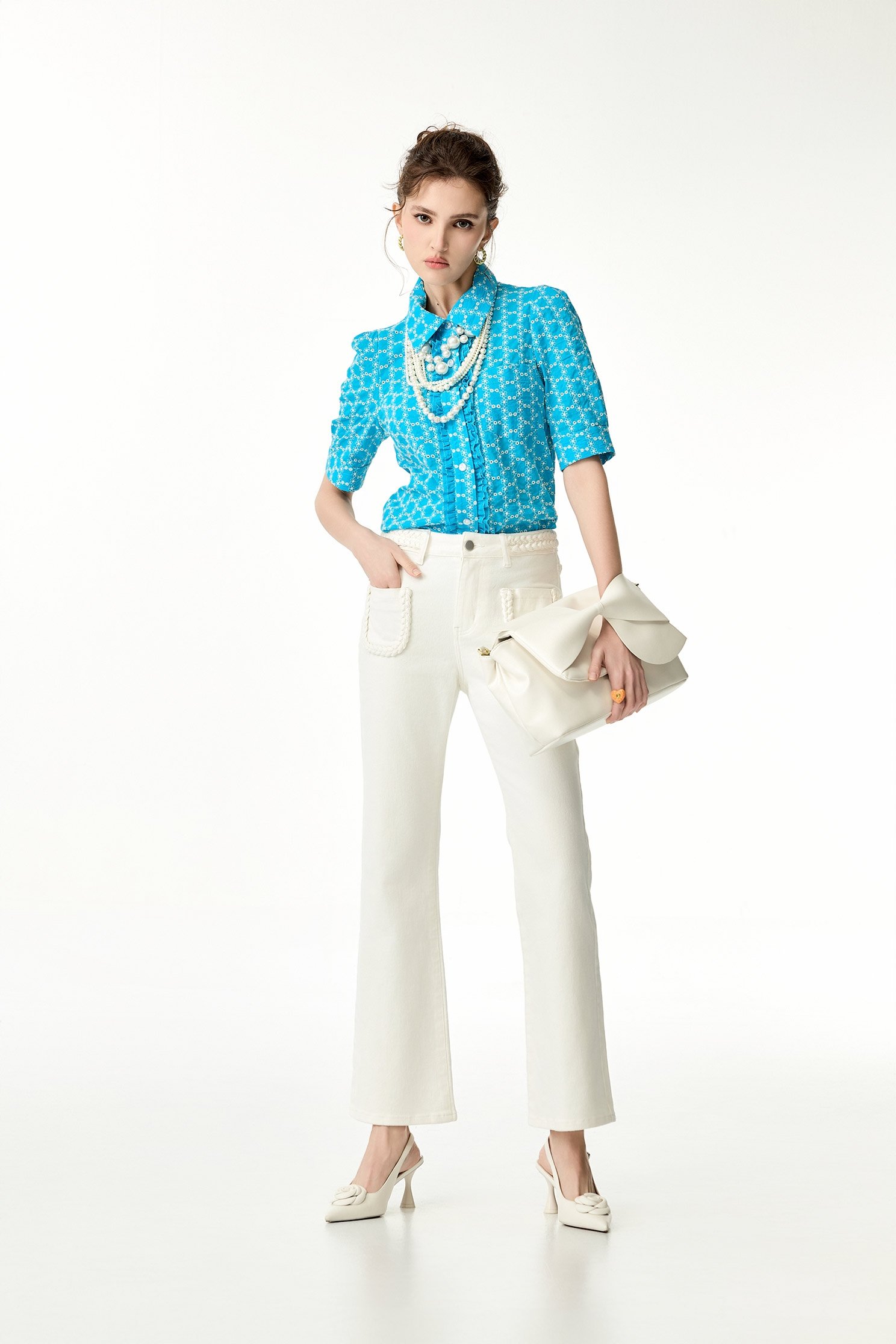 Full Floral Embroidery Blue TopFull Floral Embroidery Blue Top,Tops,Embroidered,Season (SS) Look,Embroidered tops,Blouses