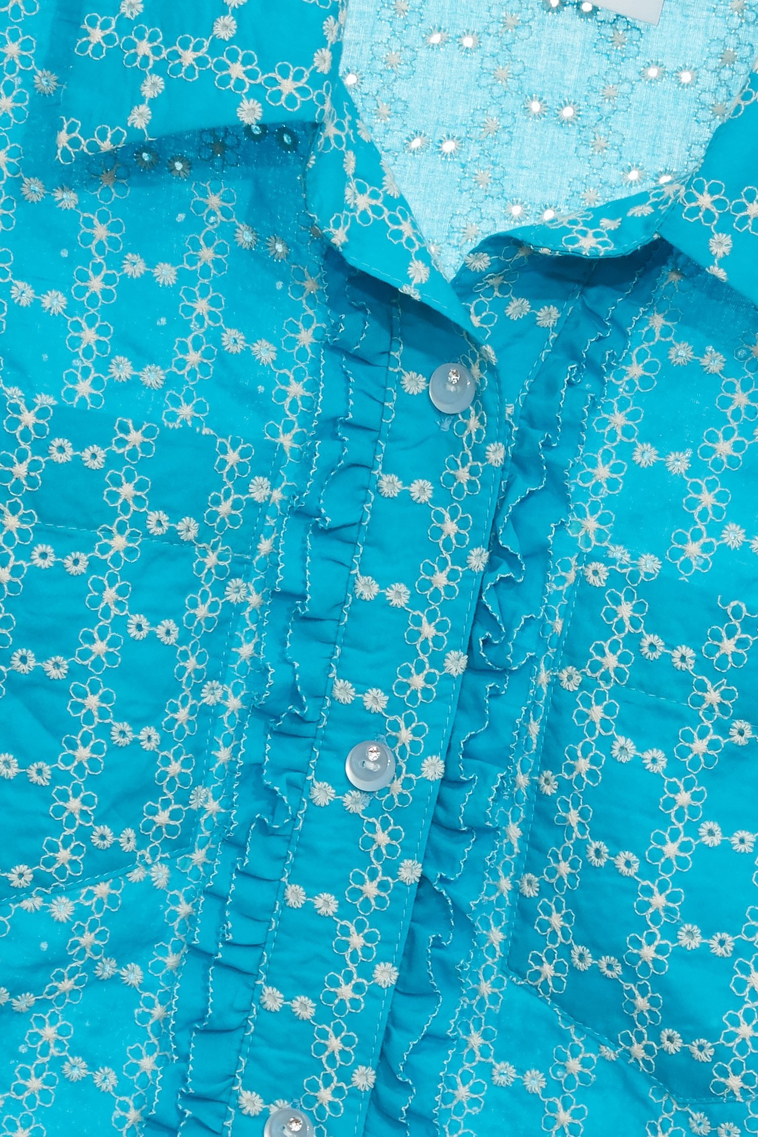 Full Floral Embroidery Blue TopFull Floral Embroidery Blue Top,Tops,Embroidered,Season (SS) Look,Embroidered tops,Blouses