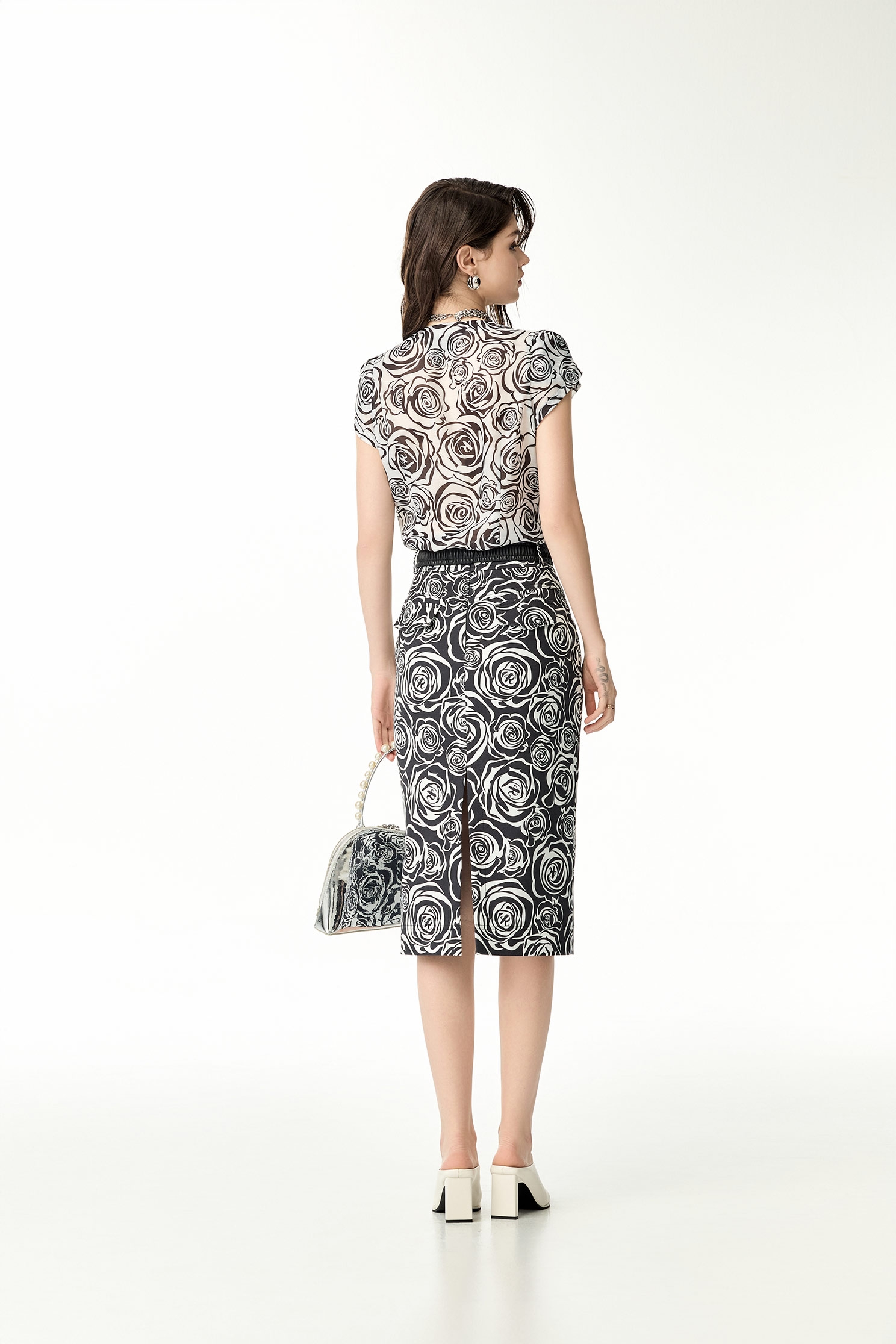 Rose Print Slit Neckline TopRose Print Slit Neckline Top,Tops,Season (SS) Look