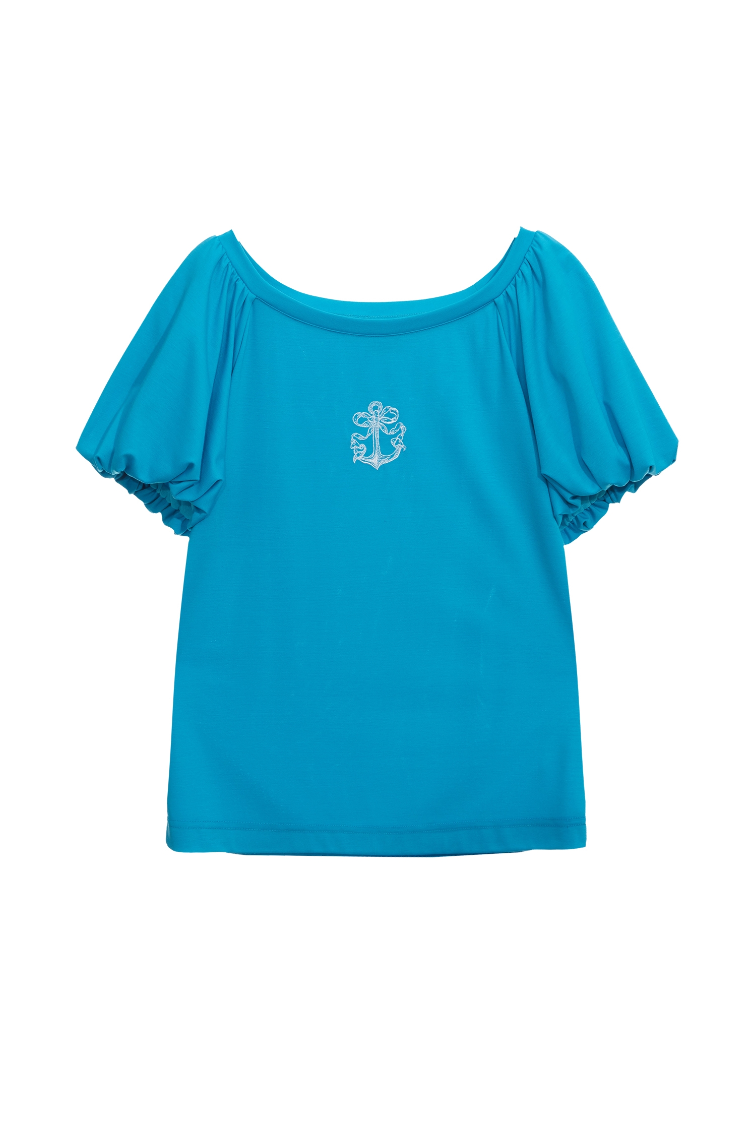 Embroidered Logo Bubble Sleeve TeeEmbroidered Logo Bubble Sleeve Tee,T-shirts,T-shirts,Tops,Embroidered,Season (SS) Look