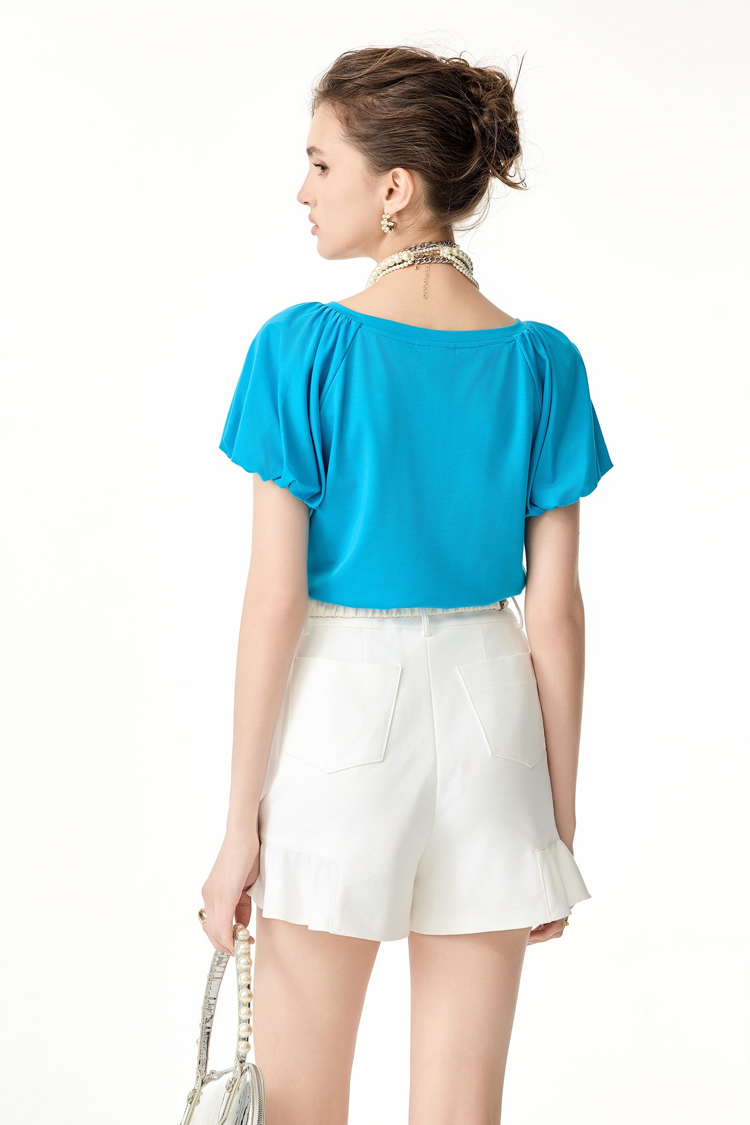 Embroidered Logo Bubble Sleeve TeeEmbroidered Logo Bubble Sleeve Tee,T-shirts,T-shirts,Tops,Embroidered,Season (SS) Look