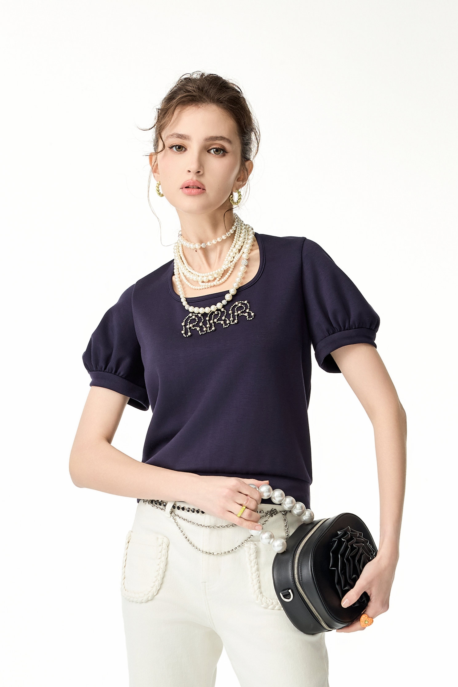 Midnight Blue Beaded R Logo TopMidnight Blue Beaded R Logo Top,Tops,Season (SS) Look