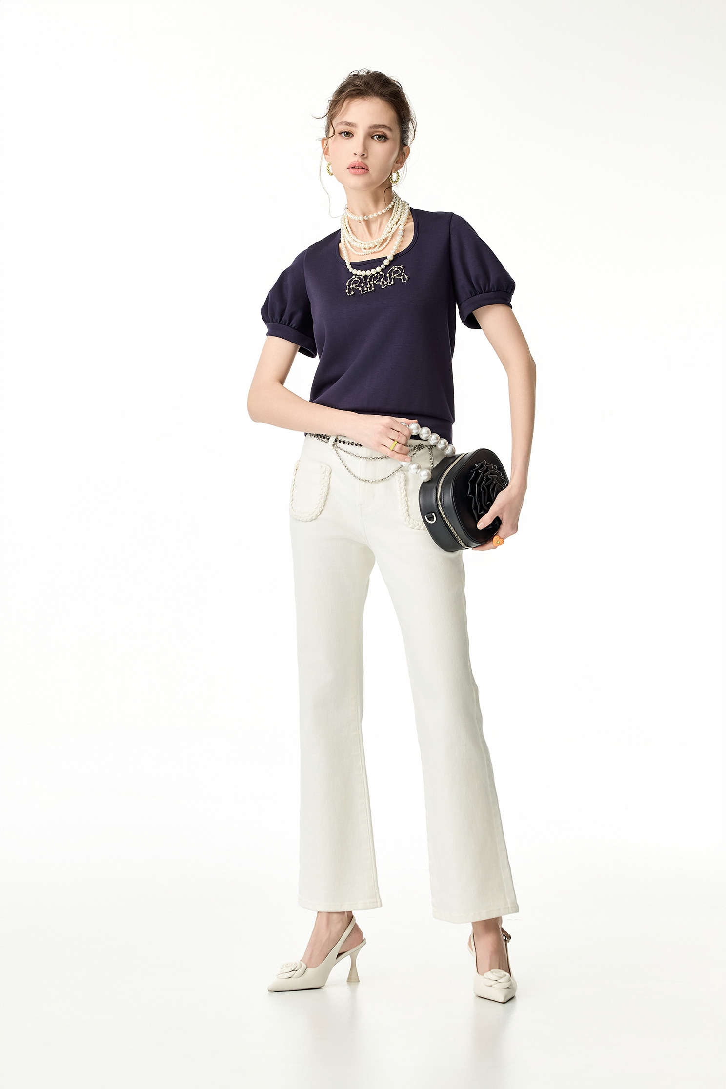 Midnight Blue Beaded R Logo TopMidnight Blue Beaded R Logo Top,Tops,Season (SS) Look