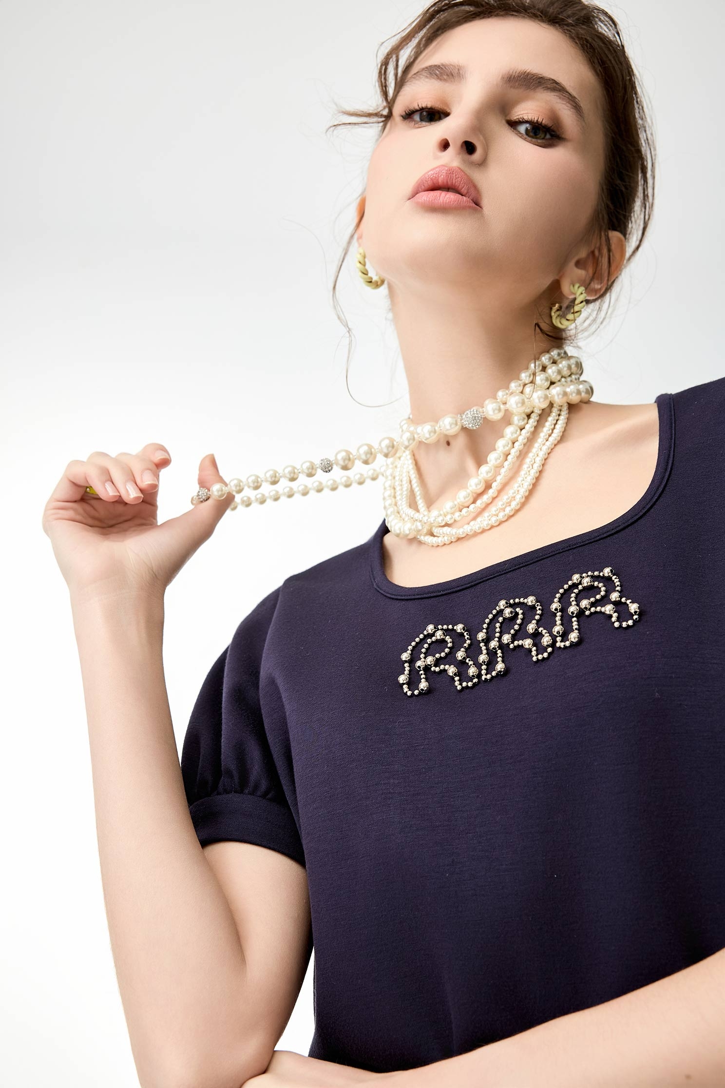 Midnight Blue Beaded R Logo TopMidnight Blue Beaded R Logo Top,Tops,Season (SS) Look