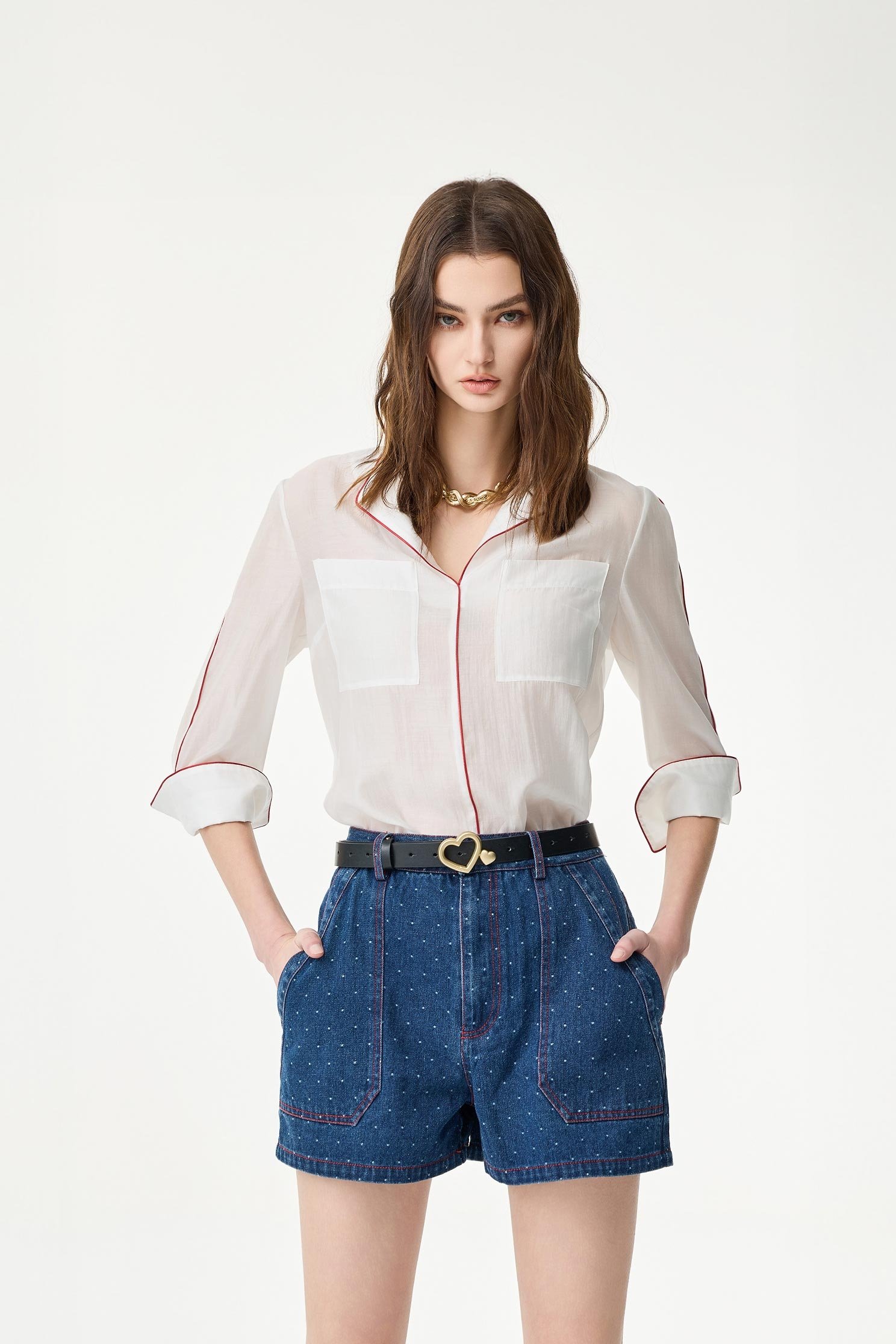 Contrast Trim Detail White BlouseContrast Trim Detail White Blouse,3/4 Sleeve tops,Tops,Season (SS) Look,White tops,Blouses