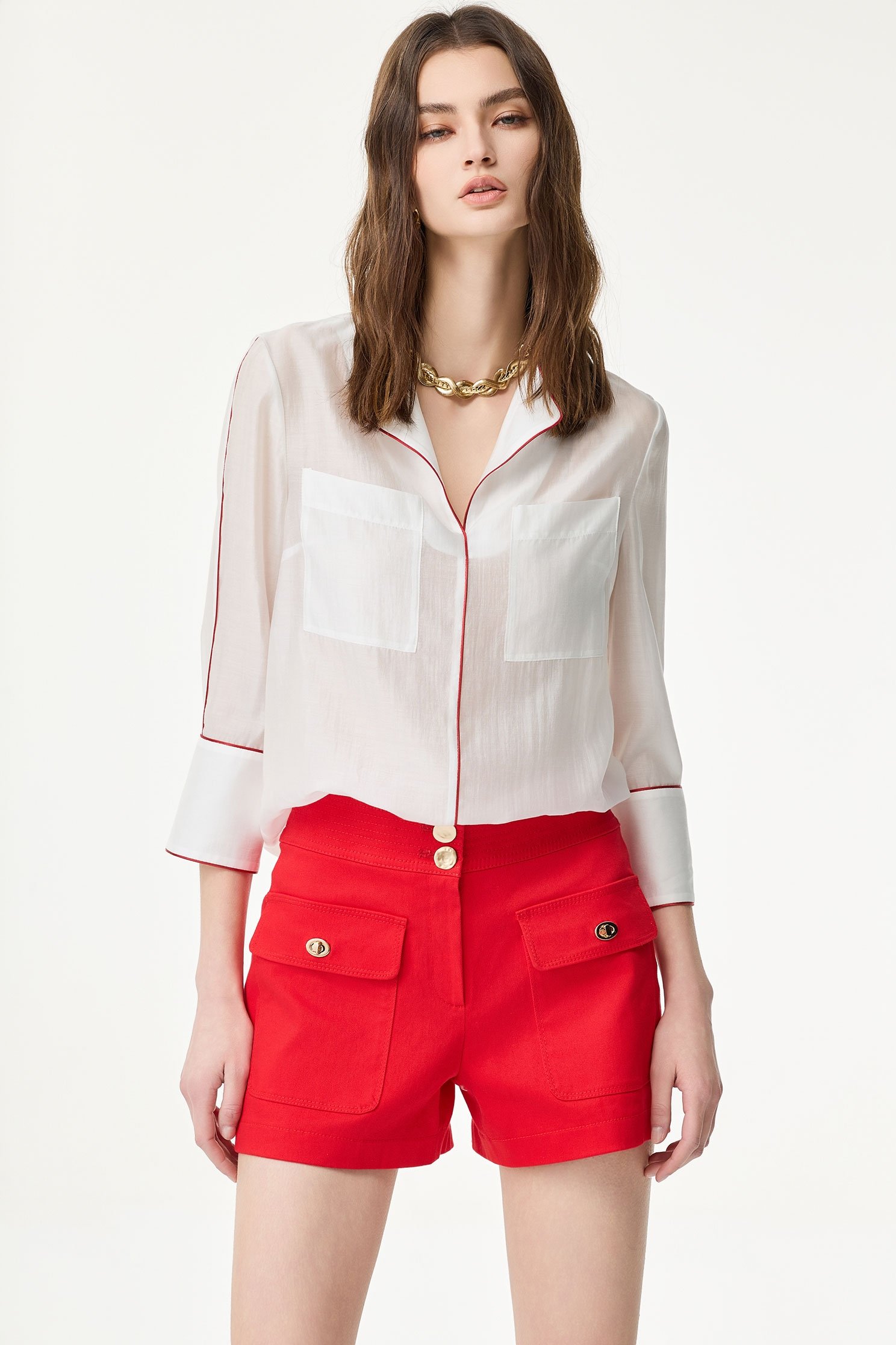 Contrast Trim Detail White BlouseContrast Trim Detail White Blouse,3/4 Sleeve tops,Tops,Season (SS) Look,White tops,Blouses