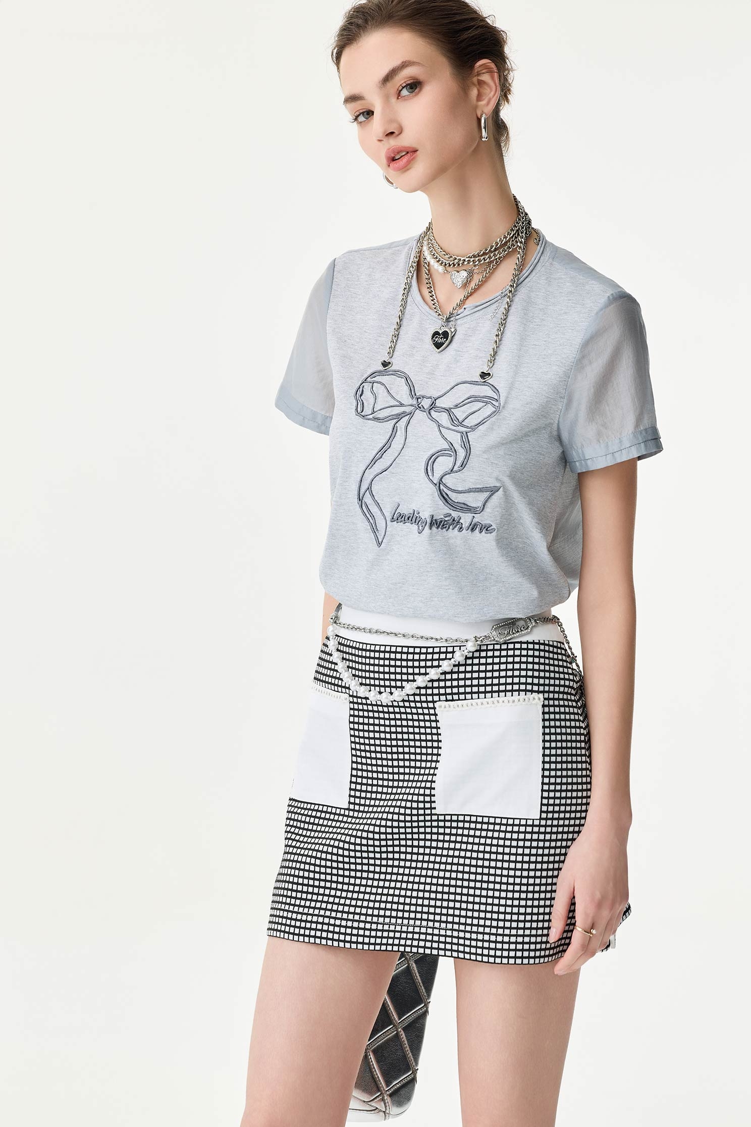 Bow Embroidery Graphic Short Sleeve TeeBow Embroidery Graphic Short Sleeve Tee,Tops,Season (SS) Look,Embroidered,bows,Knitted