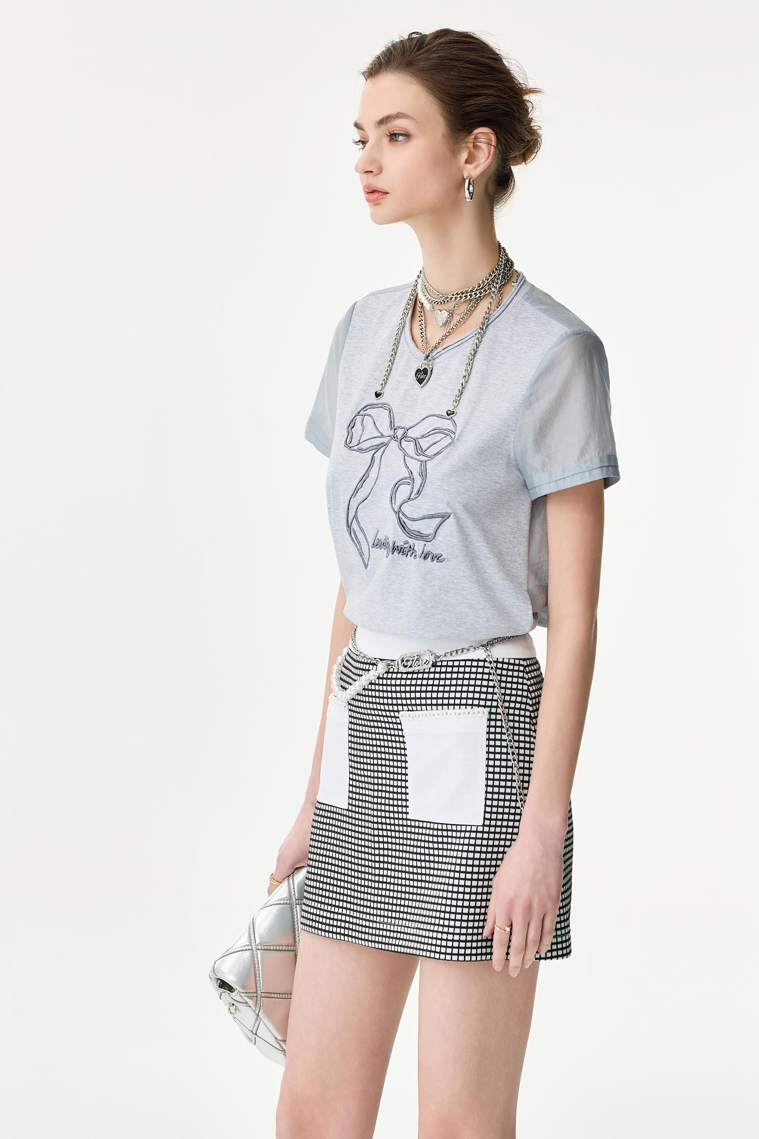 Bow Embroidery Graphic Short Sleeve TeeBow Embroidery Graphic Short Sleeve Tee,Tops,Season (SS) Look,Embroidered,bows,Knitted