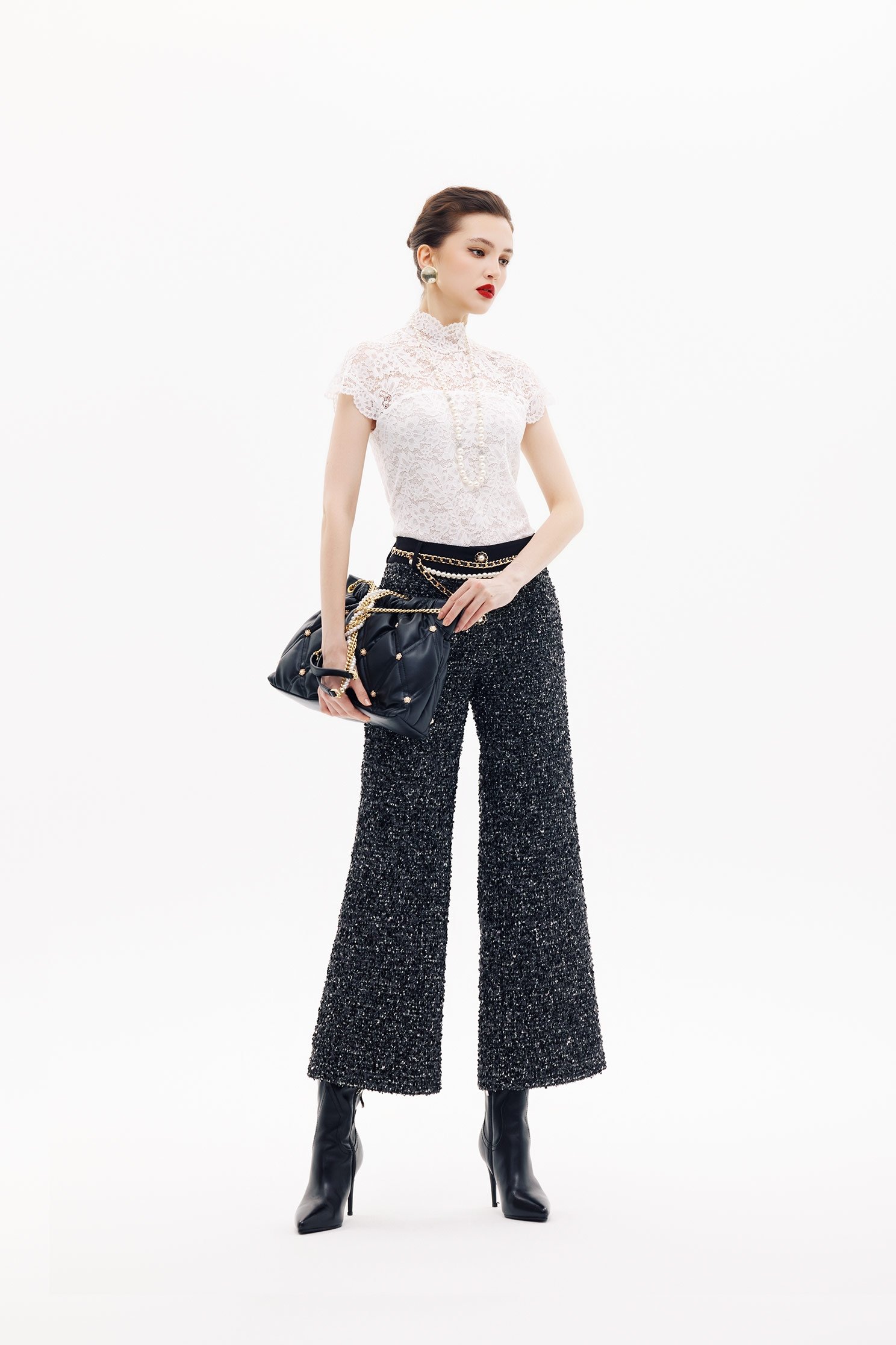 High neckline Full Lace TopHigh neckline Full Lace Top,Office Looks,Tops,Season (SS) Look,pearl,White tops,Valentine,Lace