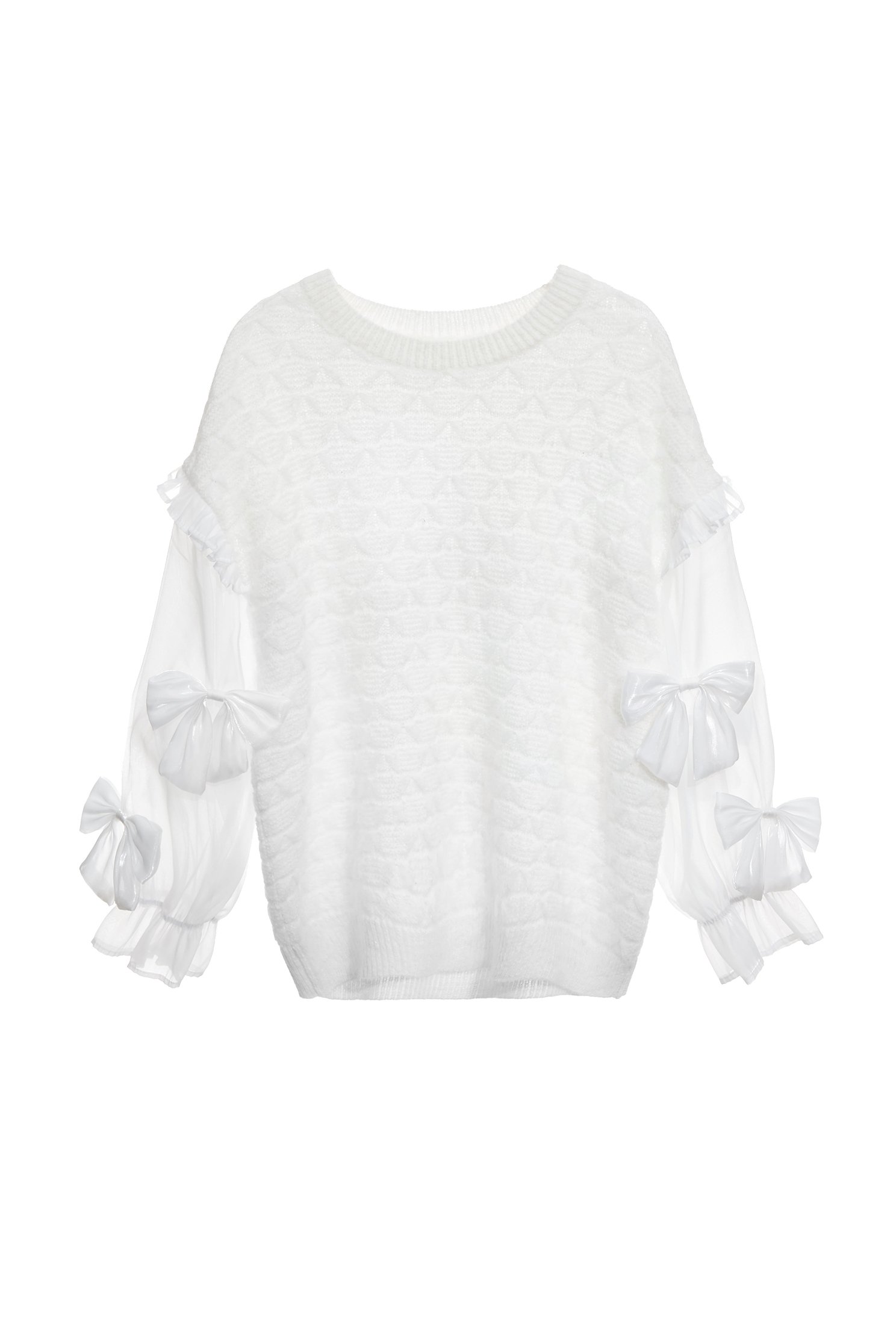 Bow Detail Sleeve Knit TopBow Detail Sleeve Knit Top,Tops,Season (SS) Look,White tops,bows,Knitted,Knitted tops