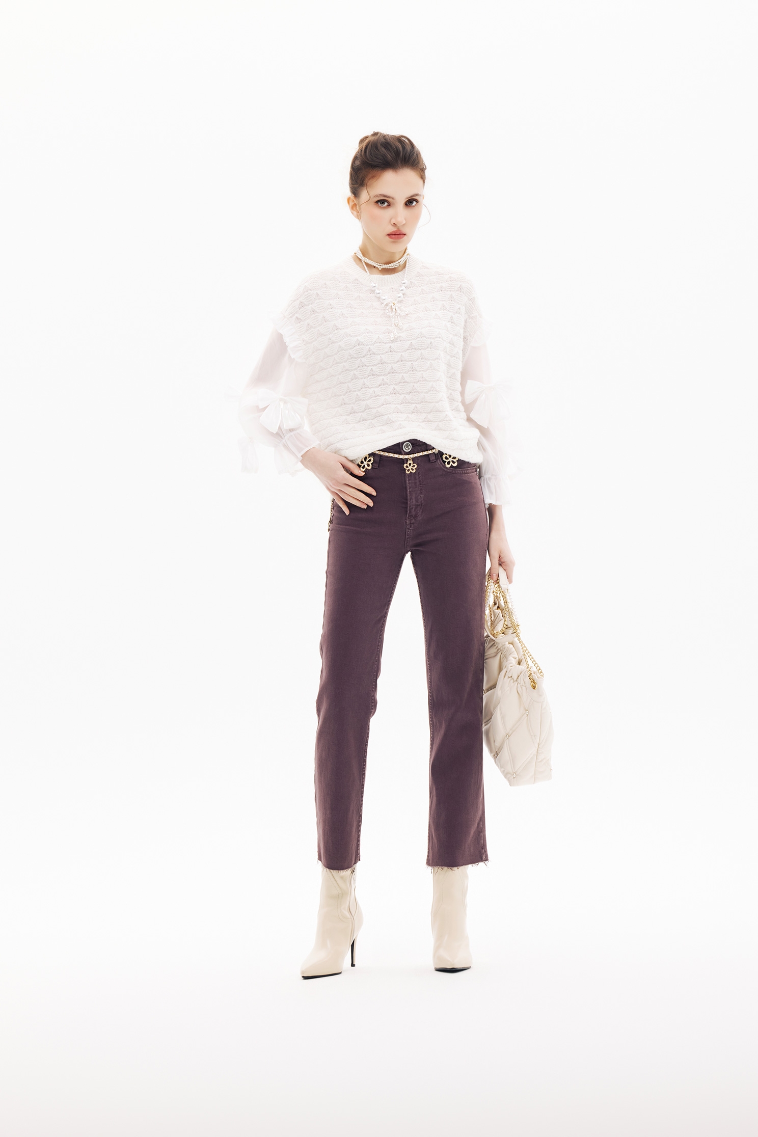 Bow Detail Sleeve Knit TopBow Detail Sleeve Knit Top,Tops,Season (SS) Look,White tops,bows,Knitted,Knitted tops